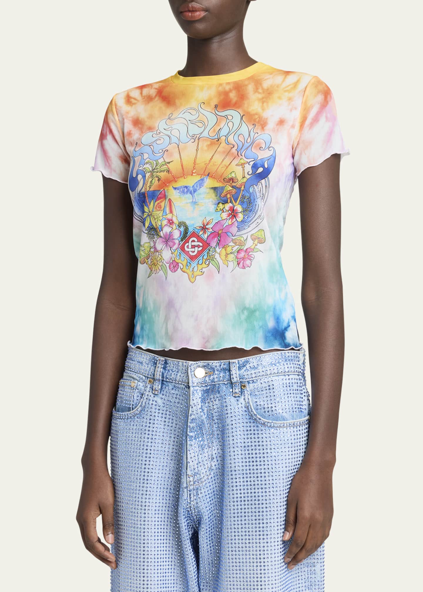 CASABLANCA Lettuce Hem Printed Mesh Tee Image 4 of 5