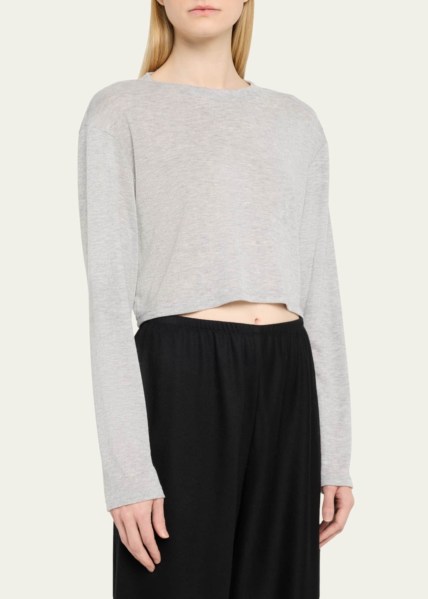 Andine Maeve Cropped Pointelle-Knit T-Shirt Image 4 of 5