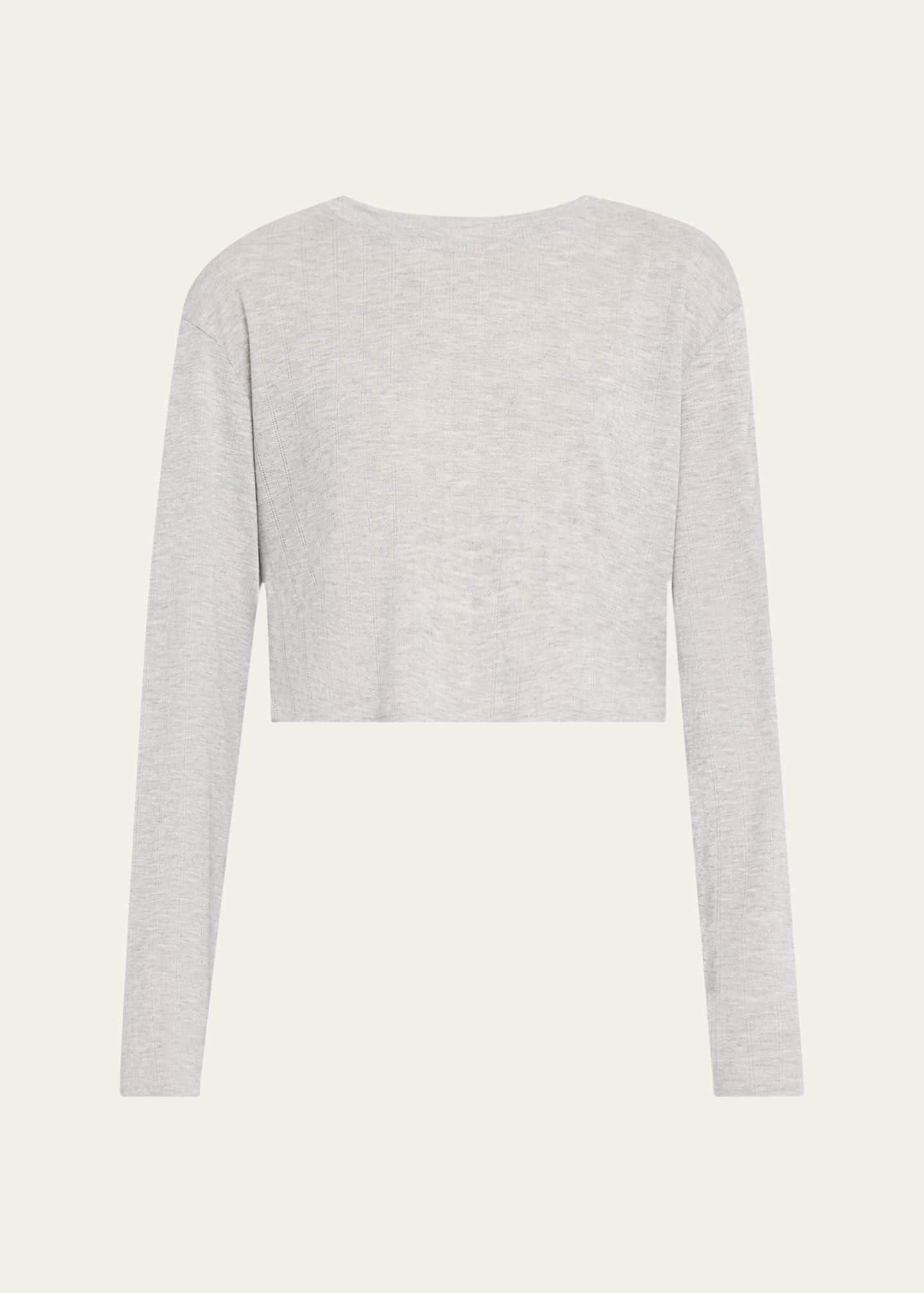 Andine Maeve Cropped Pointelle-Knit T-Shirt Image 1 of 5