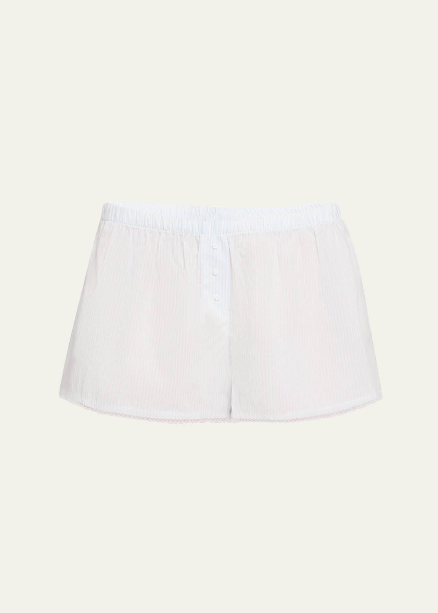 Andine Gigi Striped Lace-Trim Cotton Boxer Shorts Image 1 of 5