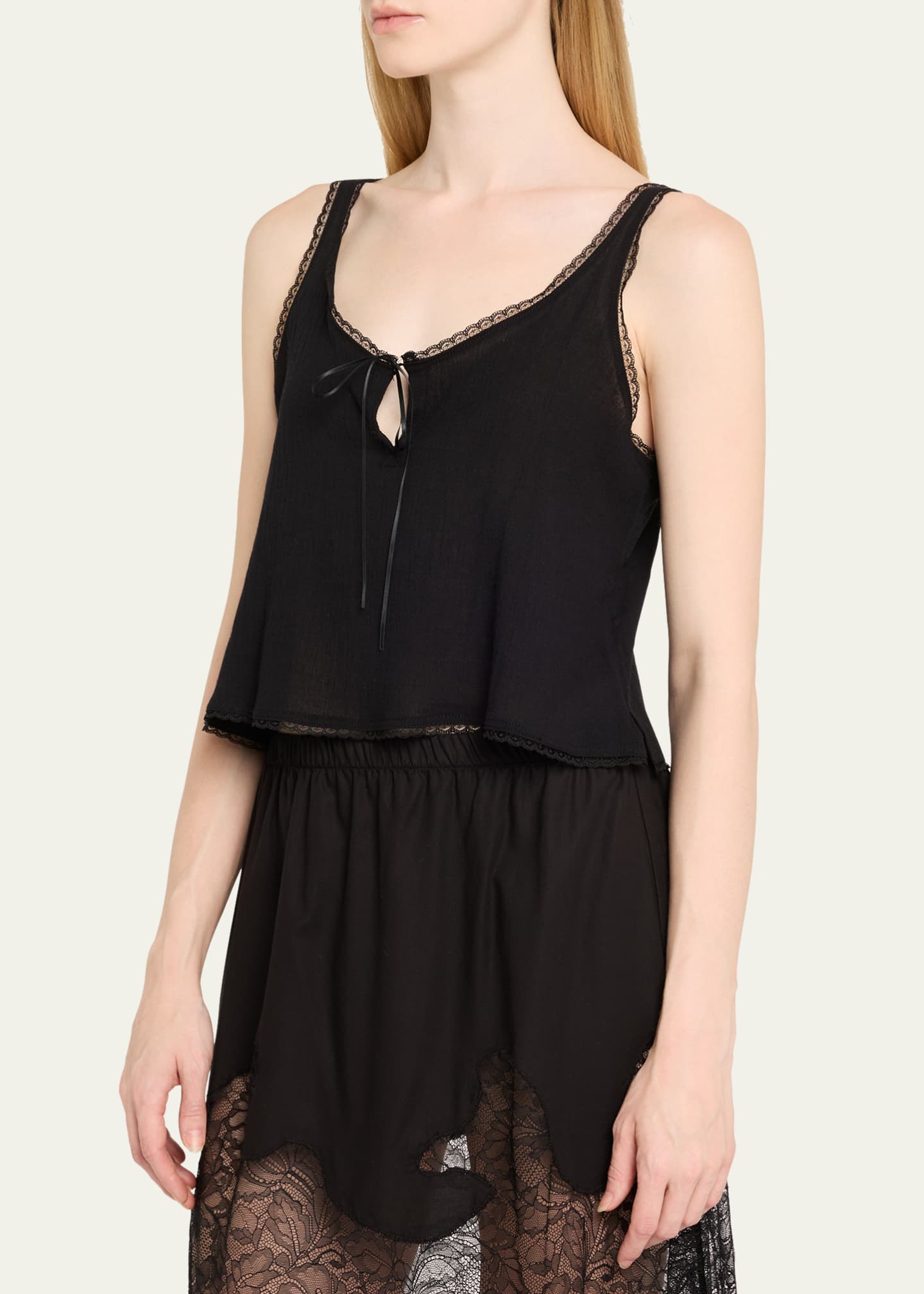 Andine Vivi Cropped Lace-Trim Cotton Tank Image 4 of 5