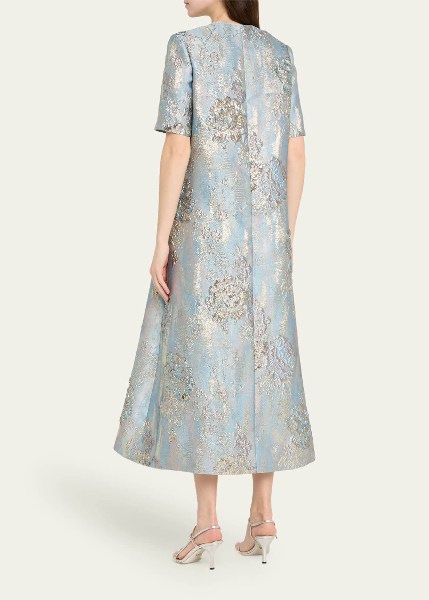Metallic Floral Brocade Trapeze Dress - Thumbnail 3