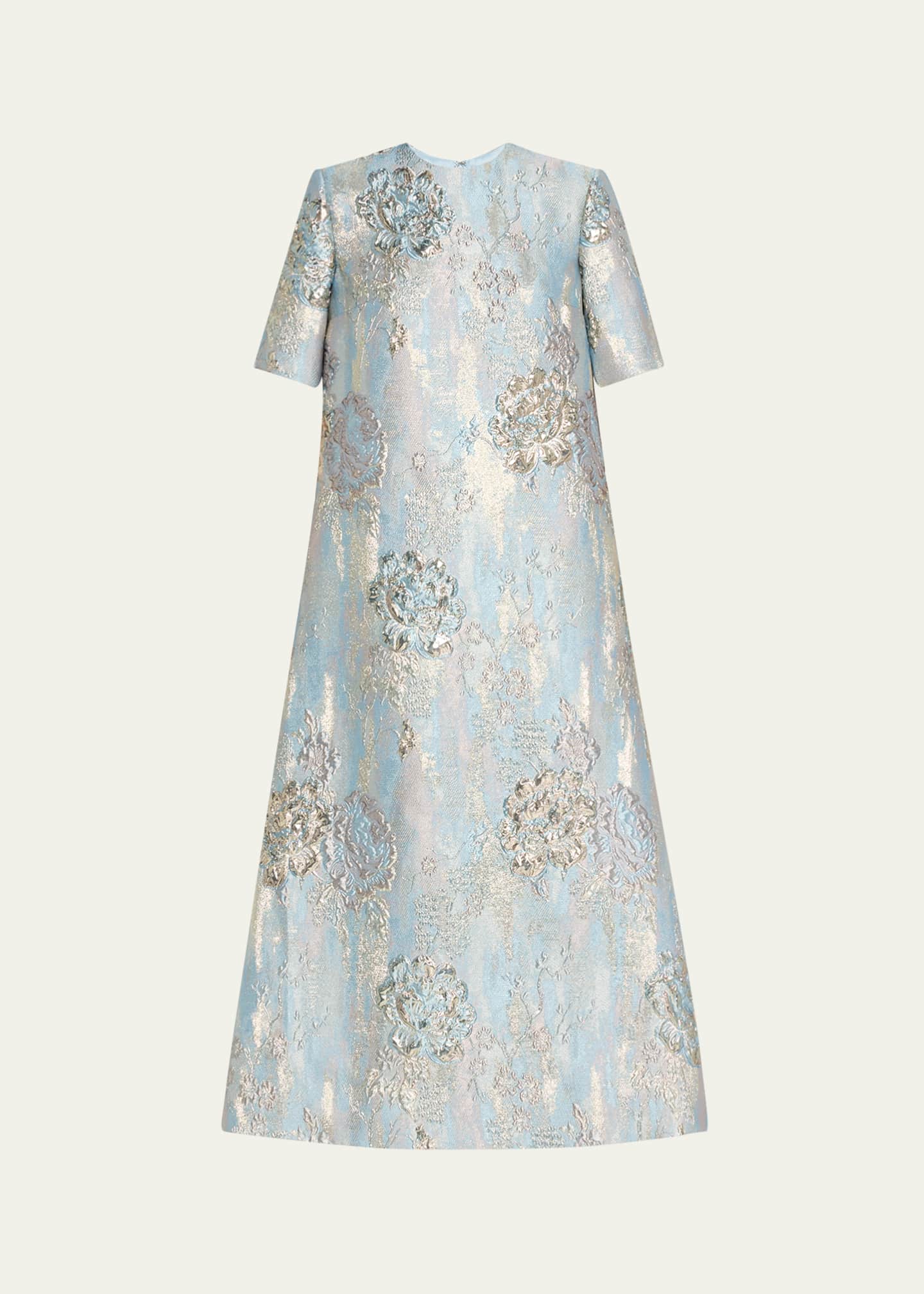 Metallic Floral Brocade Trapeze Dress