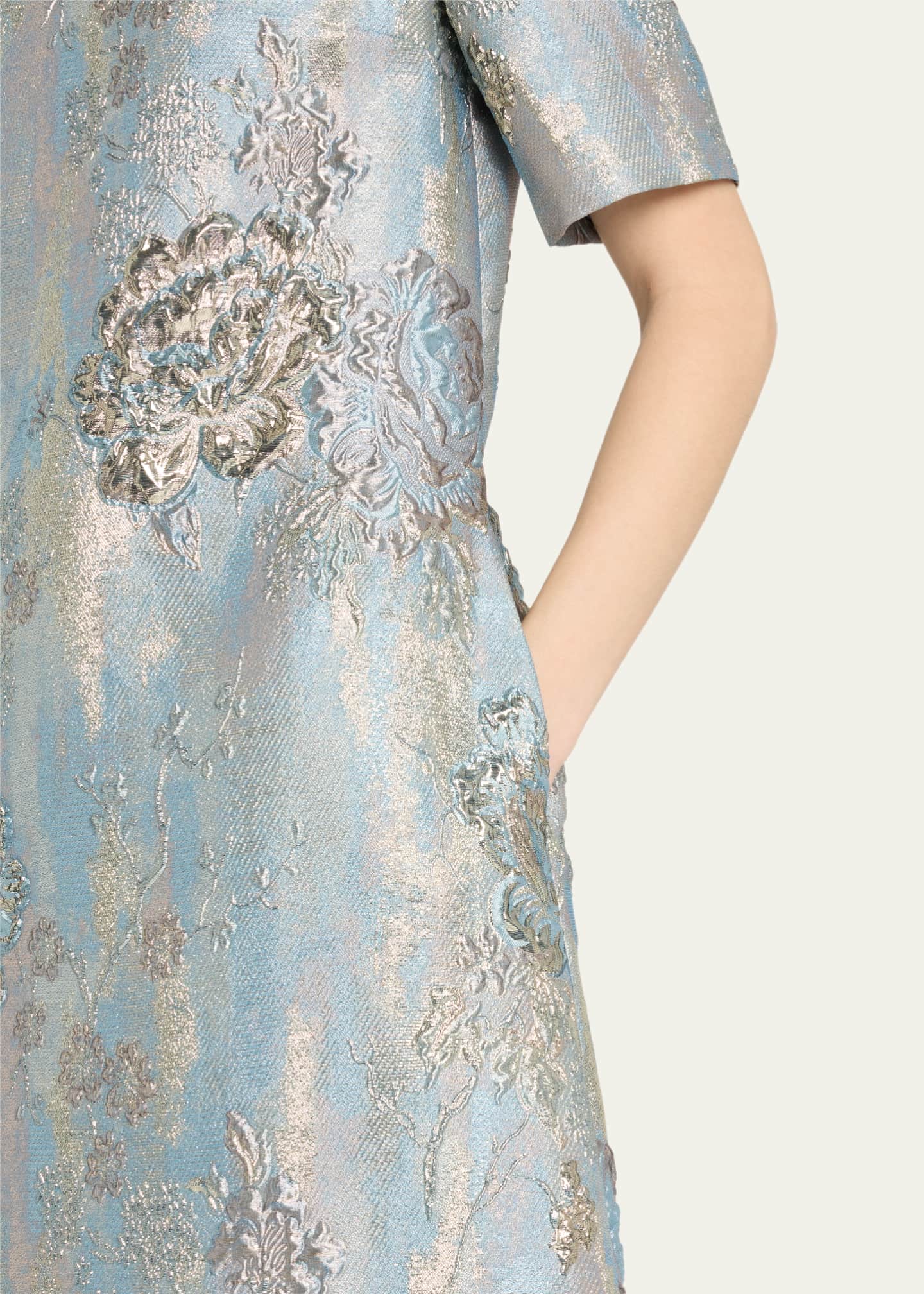 Metallic Floral Brocade Trapeze Dress - Thumbnail 5