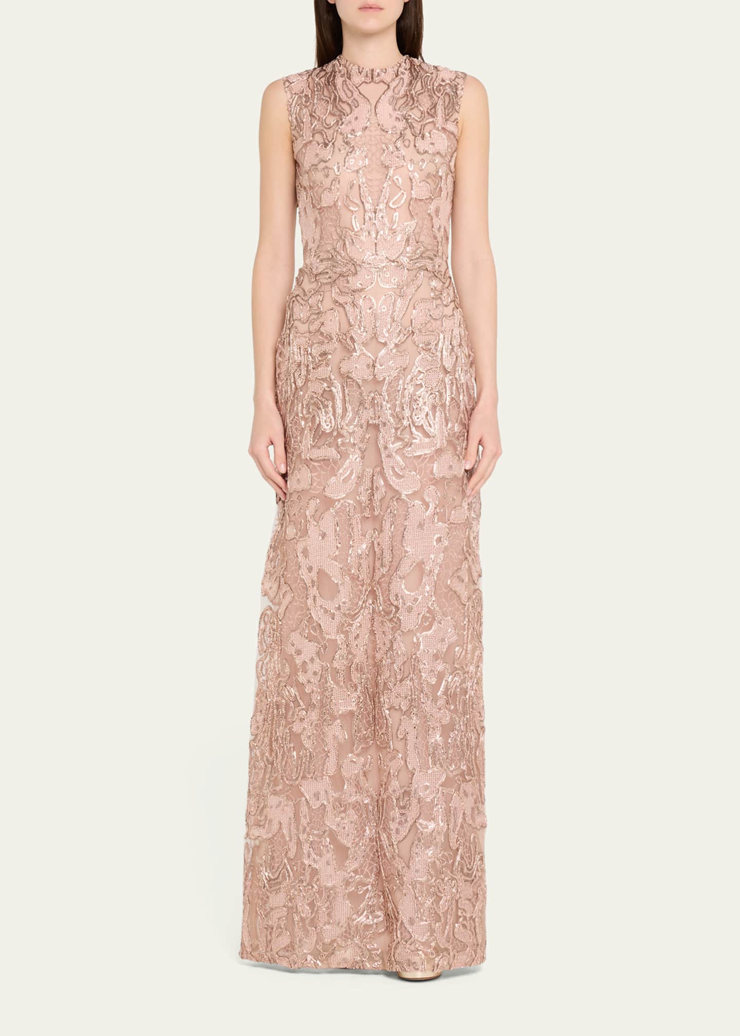 Reem Acra Sequined Metallic Lace Gown Image 2 of 5