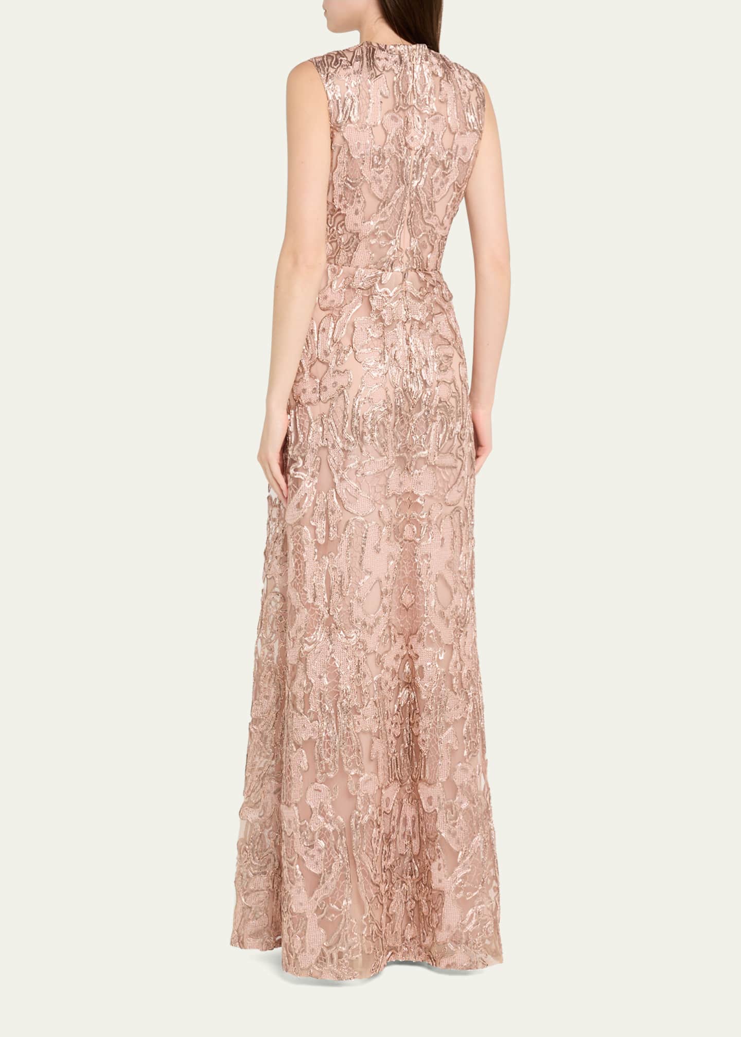 Reem Acra Sequined Metallic Lace Gown Image 3 of 5