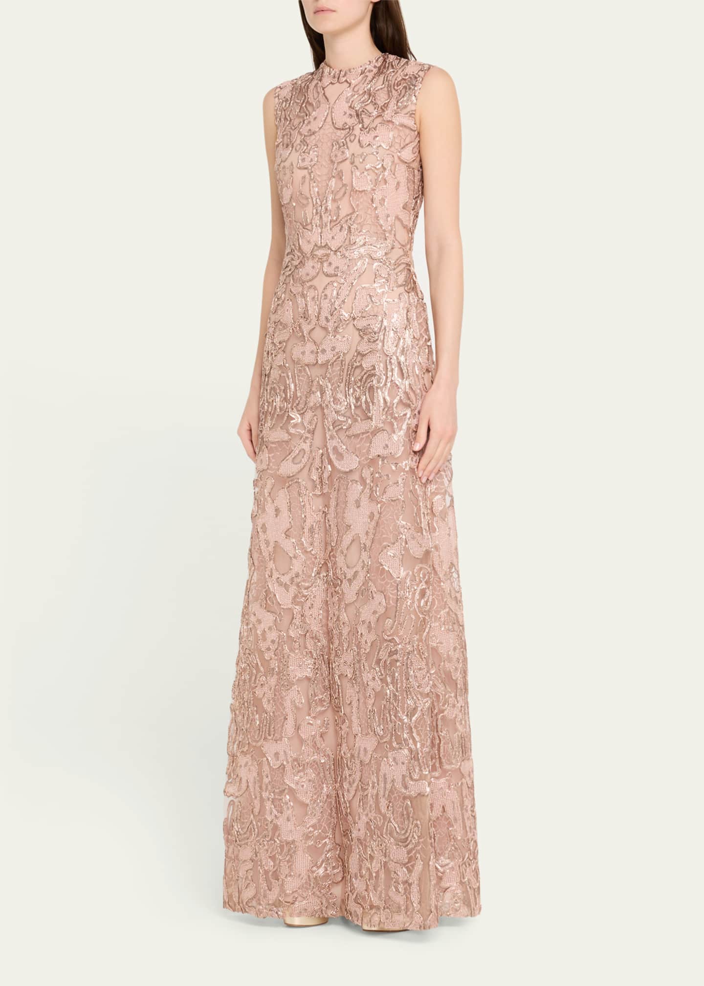 Reem Acra Sequined Metallic Lace Gown Image 4 of 5