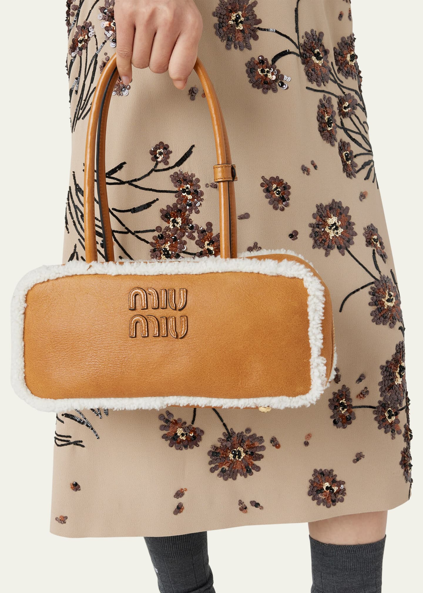 Miu Miu Beau Medium Lamb Shearling Top-Handle Bag Image 2 of 5