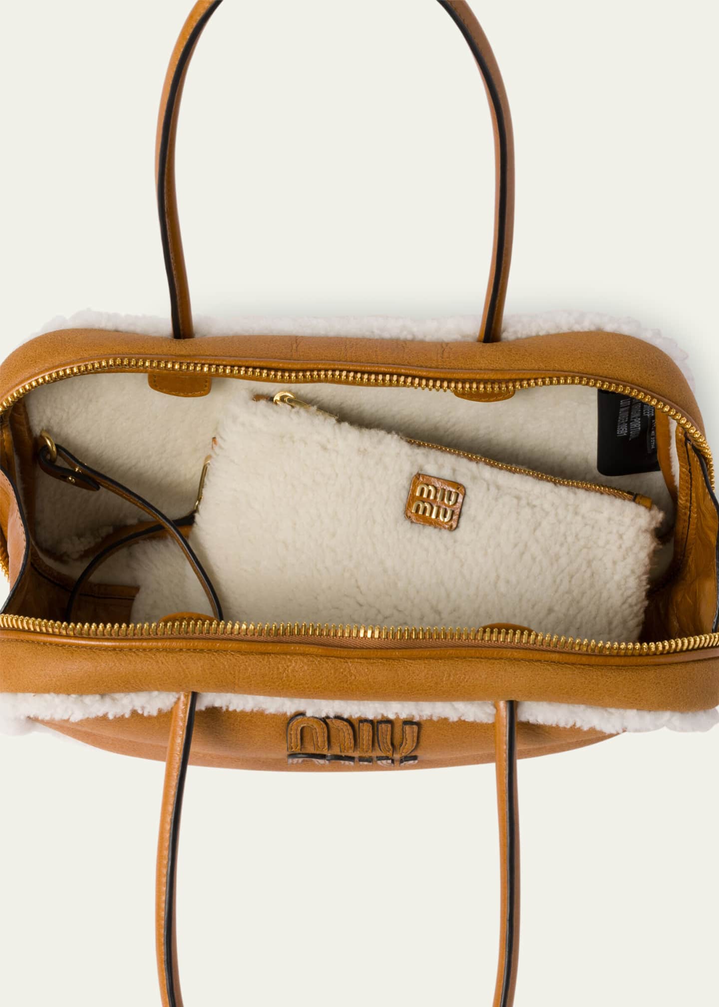 Miu Miu Beau Medium Lamb Shearling Top-Handle Bag Image 4 of 5
