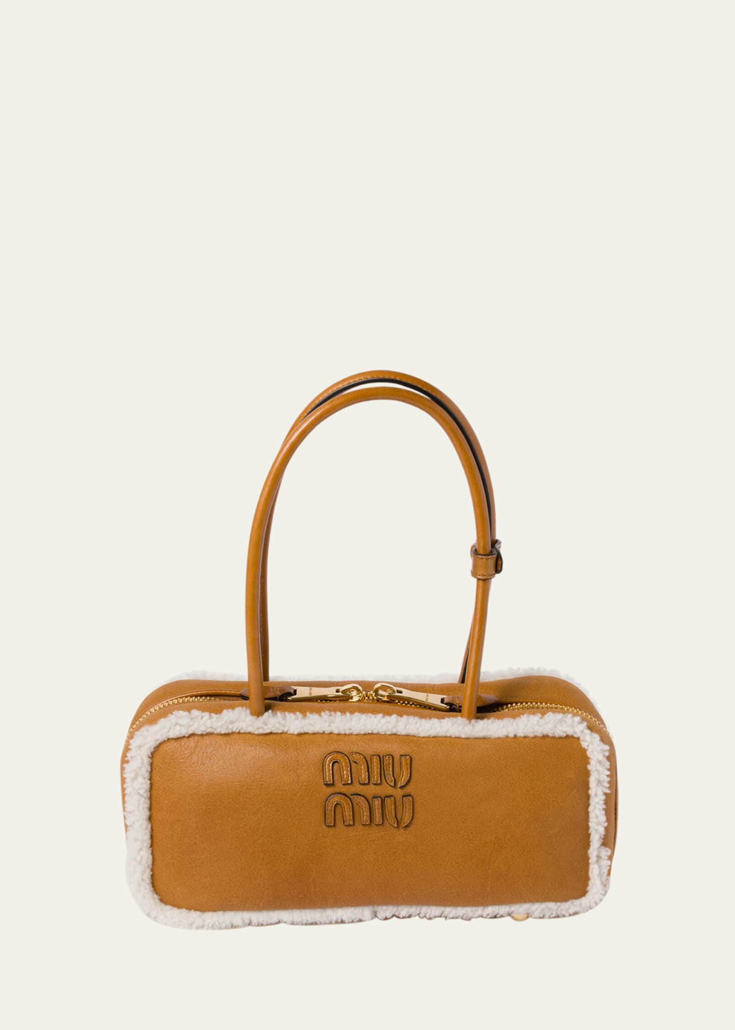 Miu Miu Beau Medium Lamb Shearling Top-Handle Bag Image 1 of 5