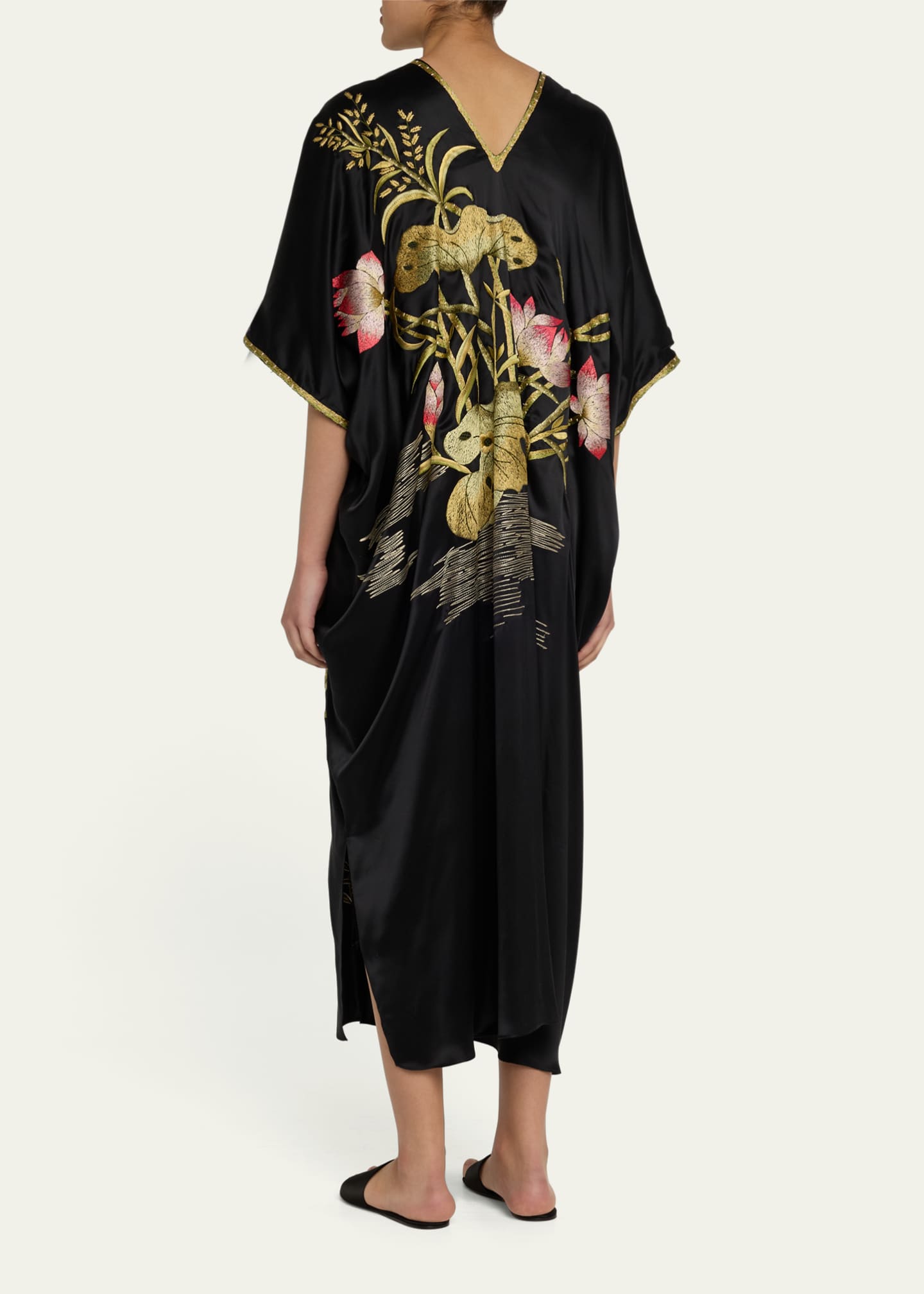 Josie Natori Lotus Couture Floral-Embroidered Midi Dress Image 3 of 5