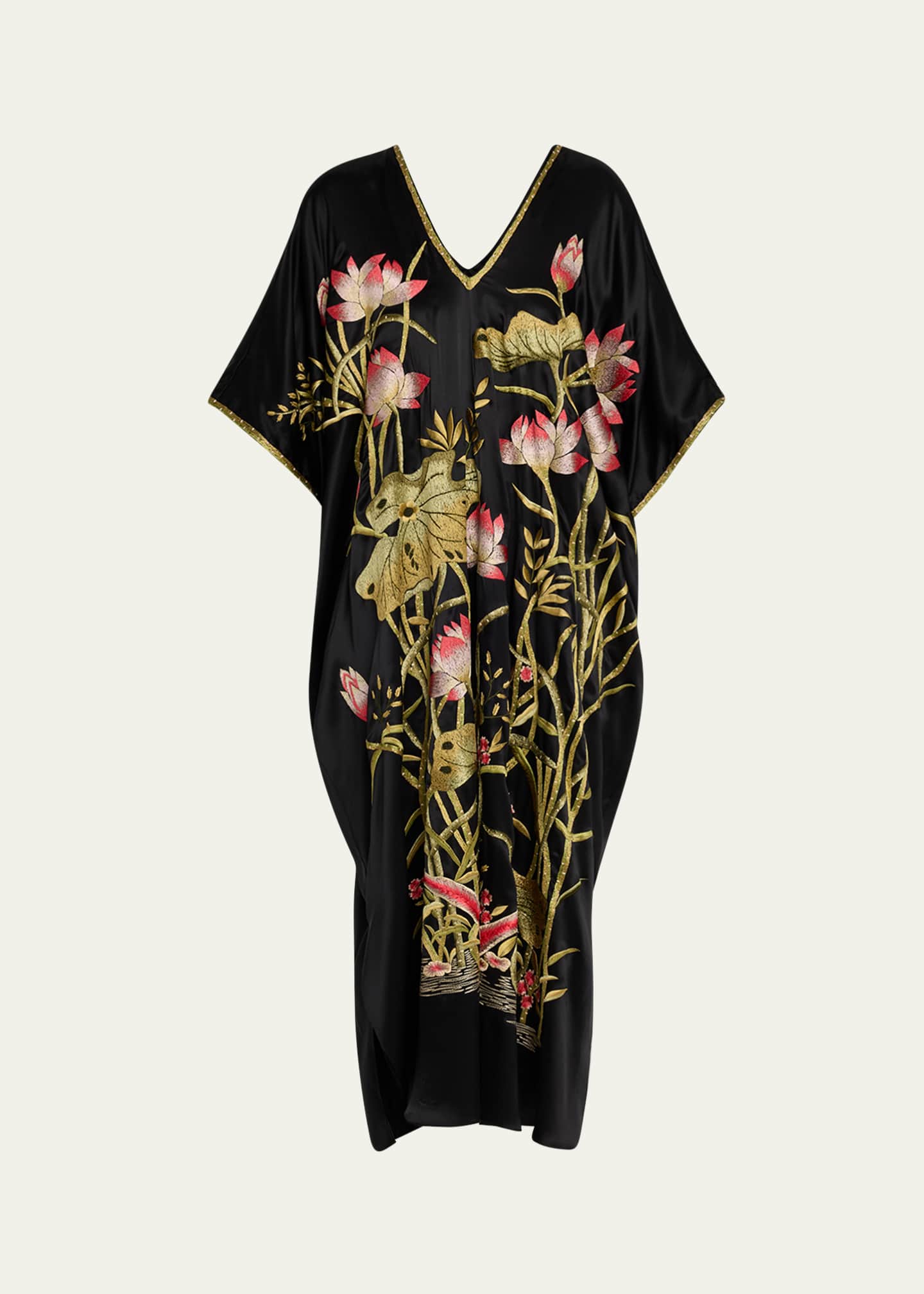 Josie Natori Lotus Couture Floral-Embroidered Midi Dress Image 1 of 5