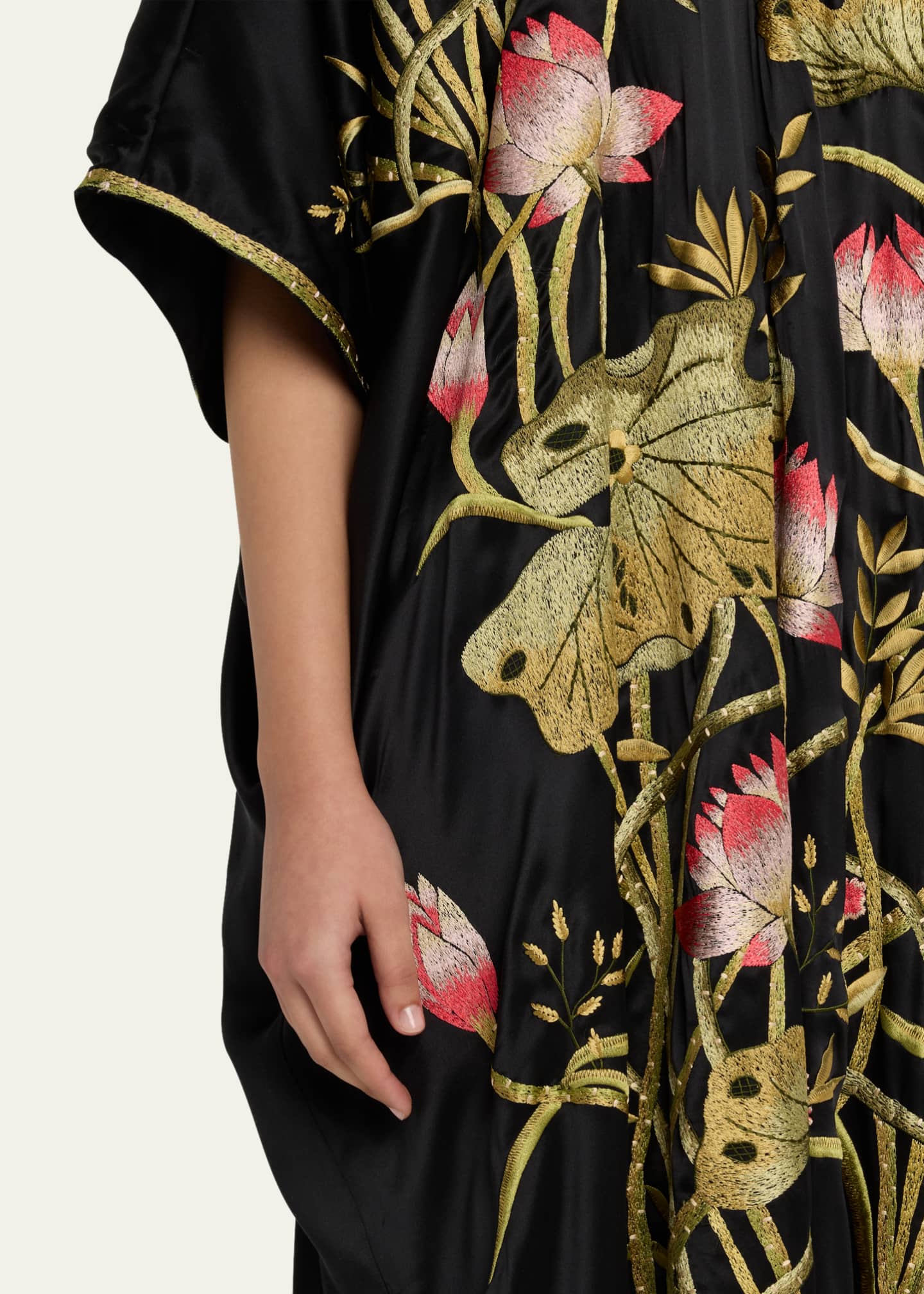 Josie Natori Lotus Couture Floral-Embroidered Midi Dress Image 5 of 5