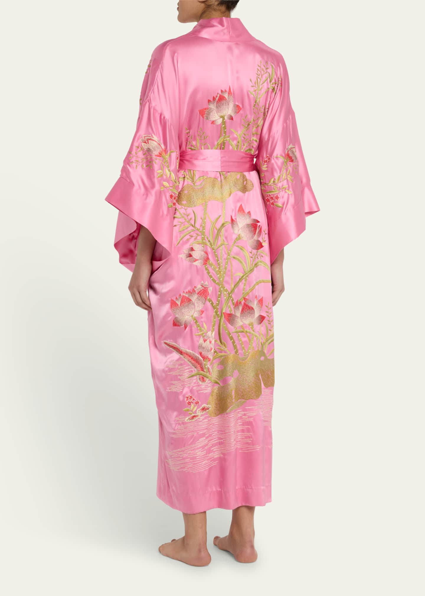Josie Natori Lotus Couture Embroidered Silk Charmeuse Robe Image 2 of 3