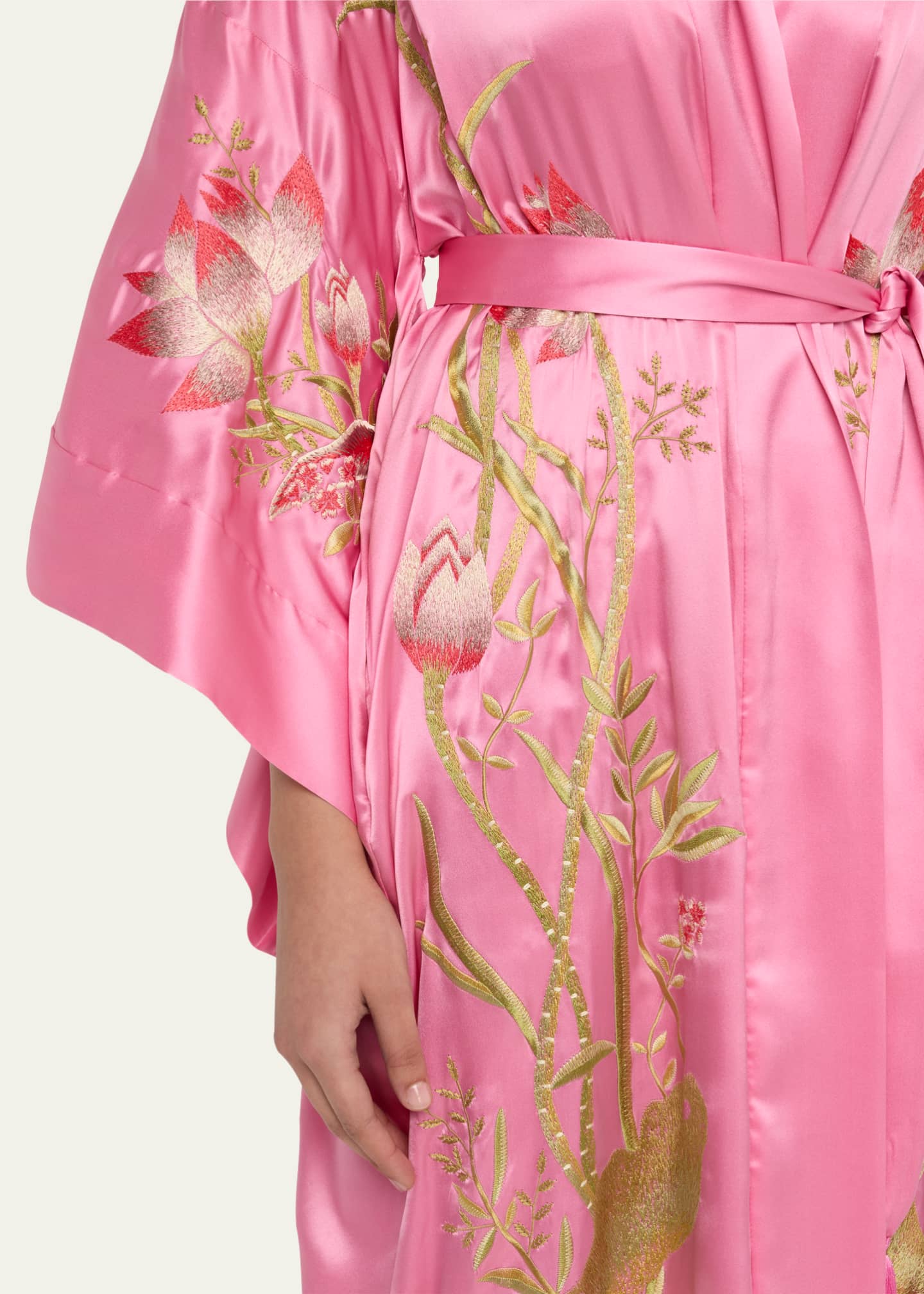 Josie Natori Lotus Couture Embroidered Silk Charmeuse Robe Image 3 of 3
