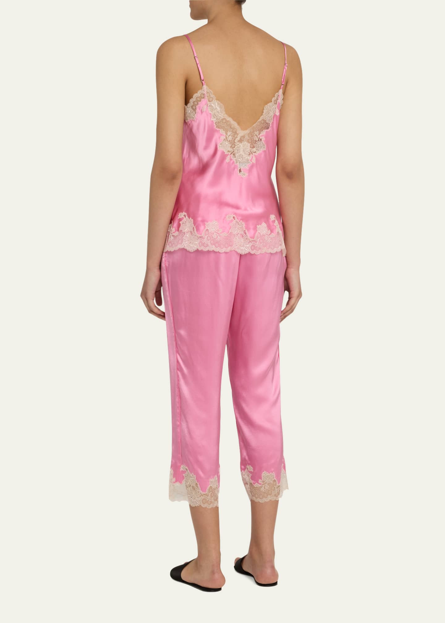 Josie Natori Lolita Lace-Trim Silk Charmeuse Crop Pajama Set Image 3 of 5