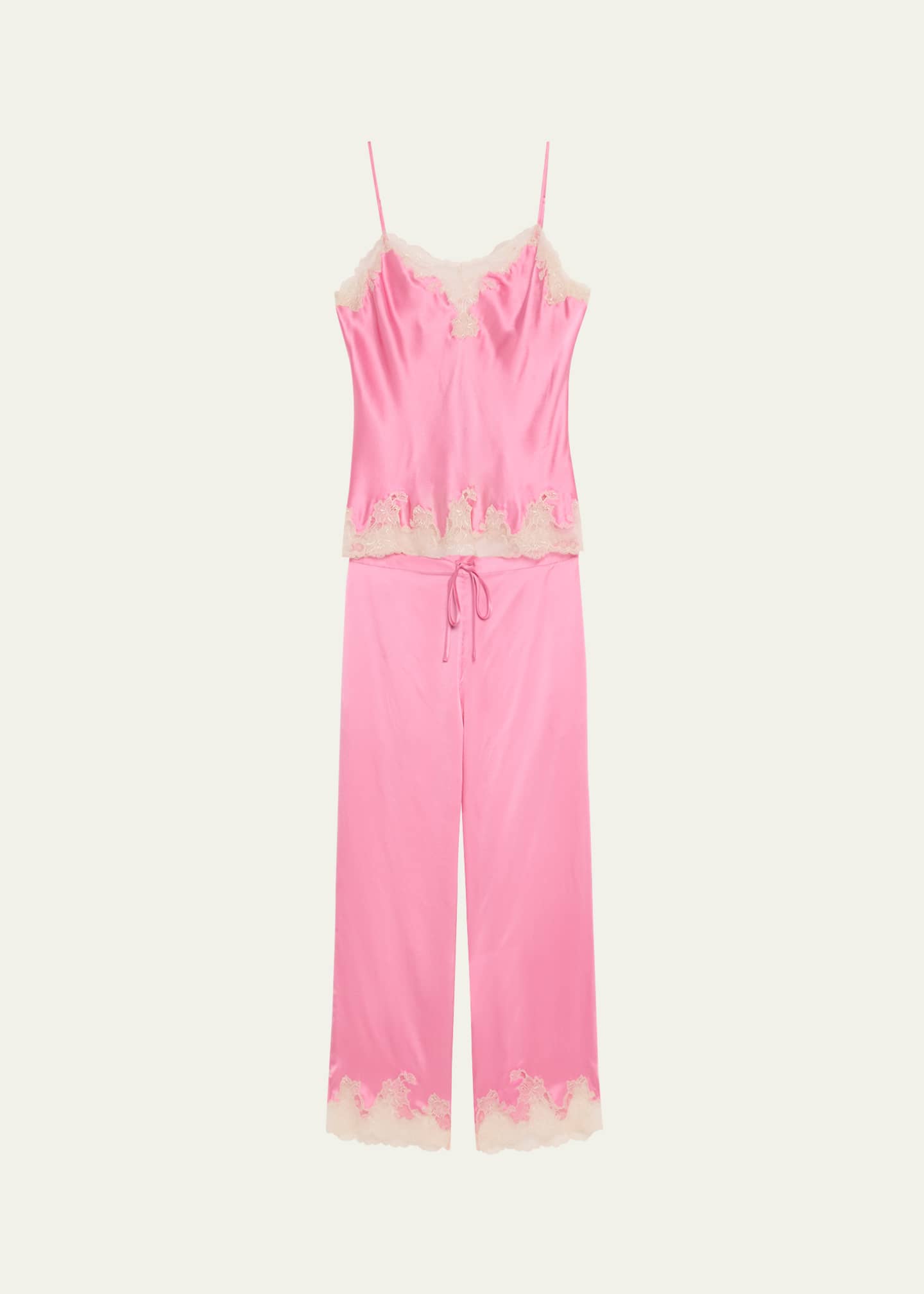 Josie Natori Lolita Lace-Trim Silk Charmeuse Crop Pajama Set Image 1 of 5