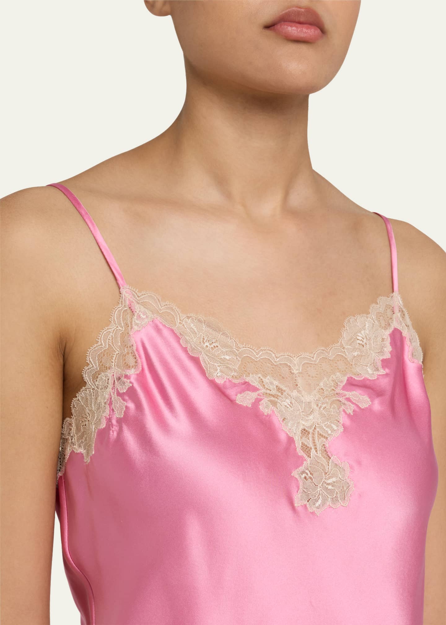 Josie Natori Lolita Lace-Trim Silk Charmeuse Crop Pajama Set Image 5 of 5