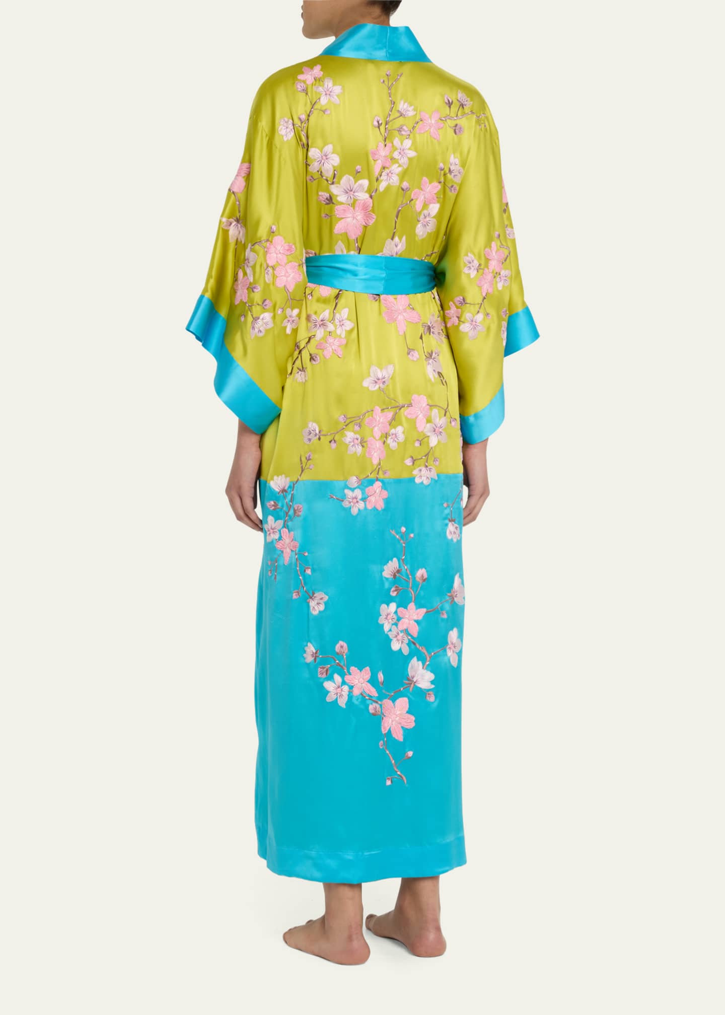 Josie Natori Sakura Couture Embroidered Colorblock Silk Robe Image 3 of 5
