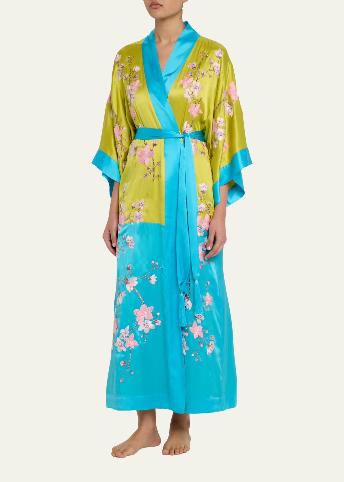 Josie Natori Sakura Couture Embroidered Colorblock Silk Robe Image 4 of 5