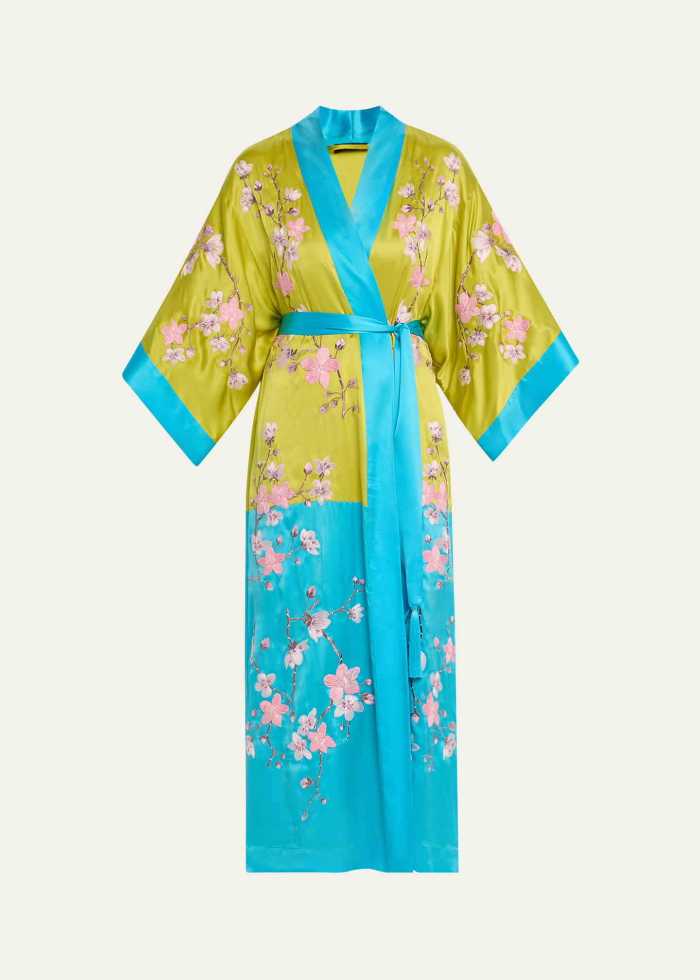 Josie Natori Sakura Couture Embroidered Colorblock Silk Robe Image 1 of 5