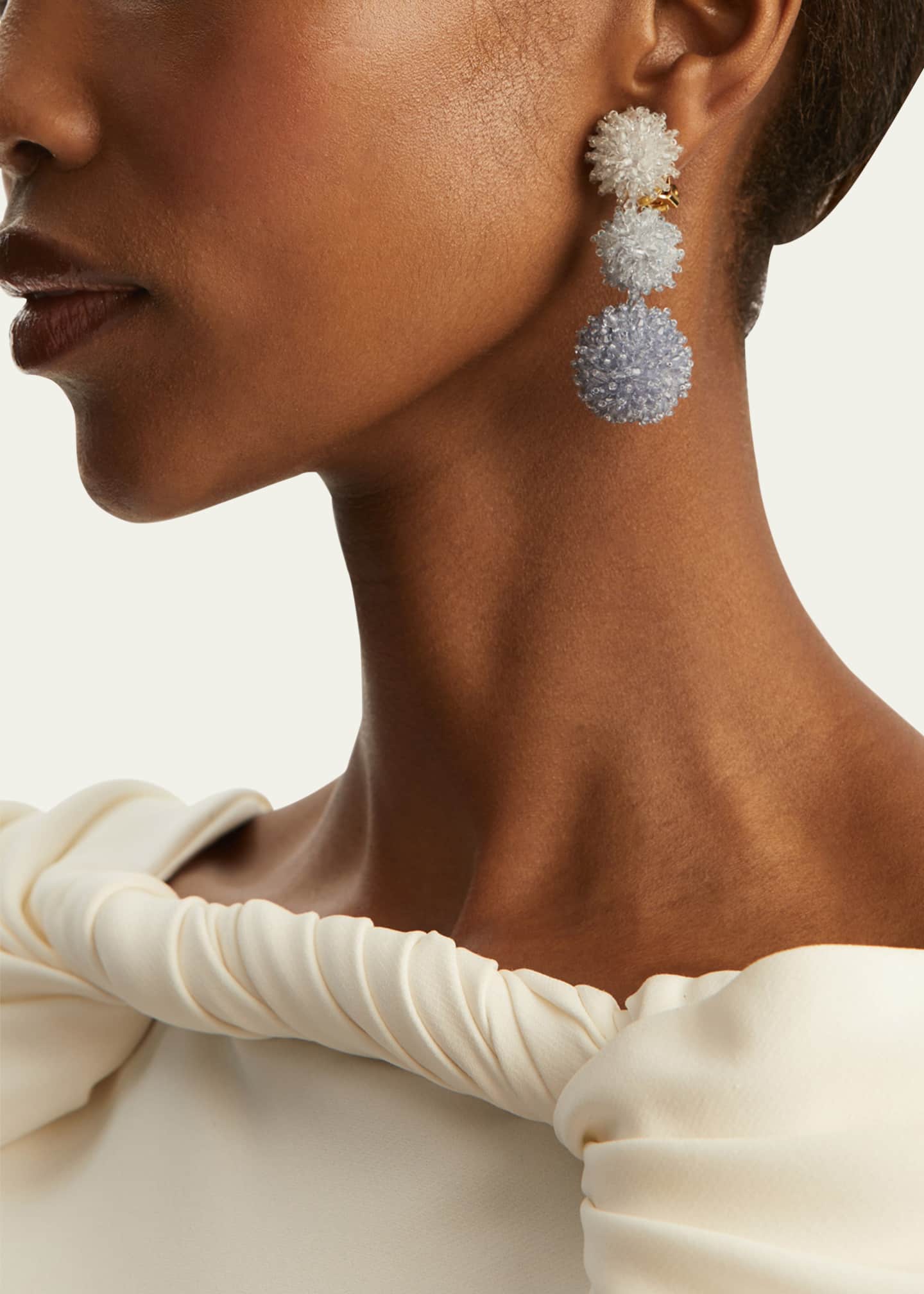 Oscar de la Renta Triple Drop Pom-Pom Earrings Image 2 of 2