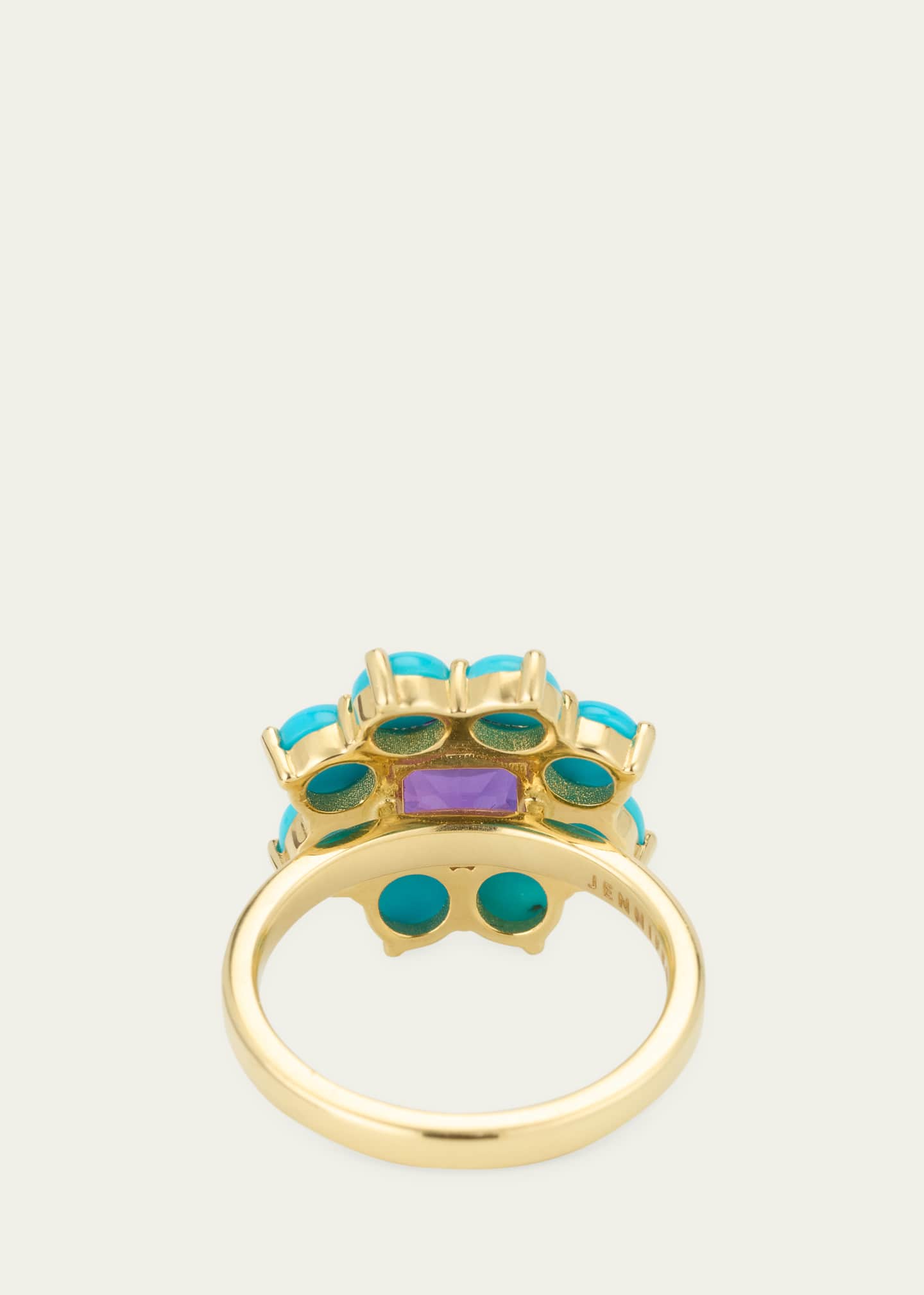 Jennifer Meyer Turquoise and Amethyst Flower Ring in 18K Yellow Gold, Size 6.5 Image 4 of 4