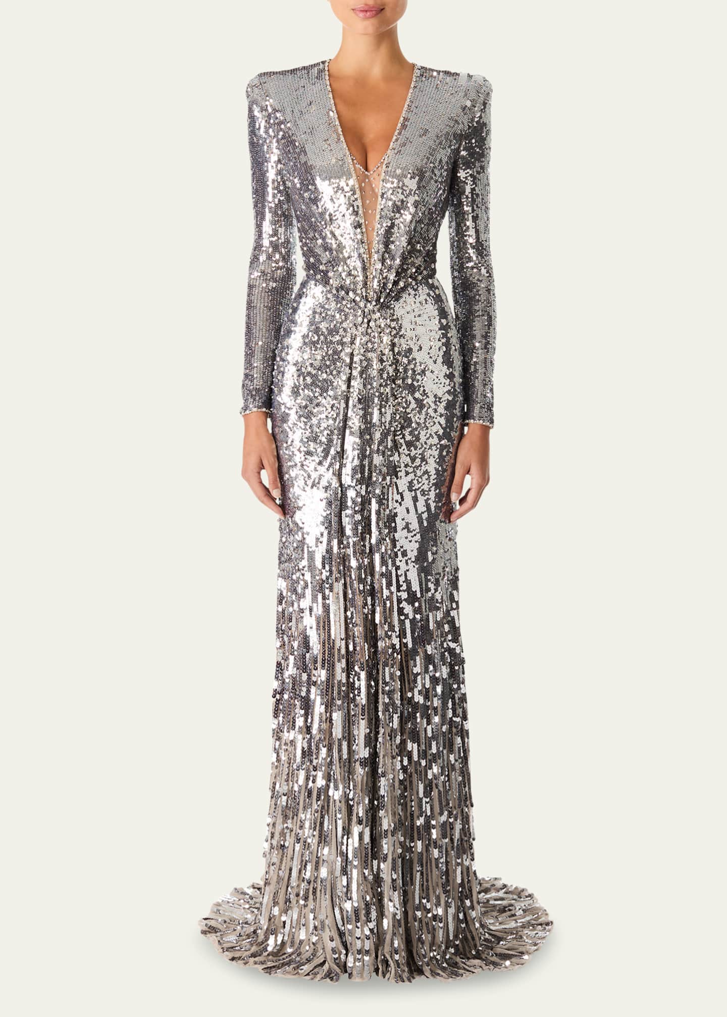 Jenny Packham Narcissus V-Neck Sequined Gown Image 2 of 4
