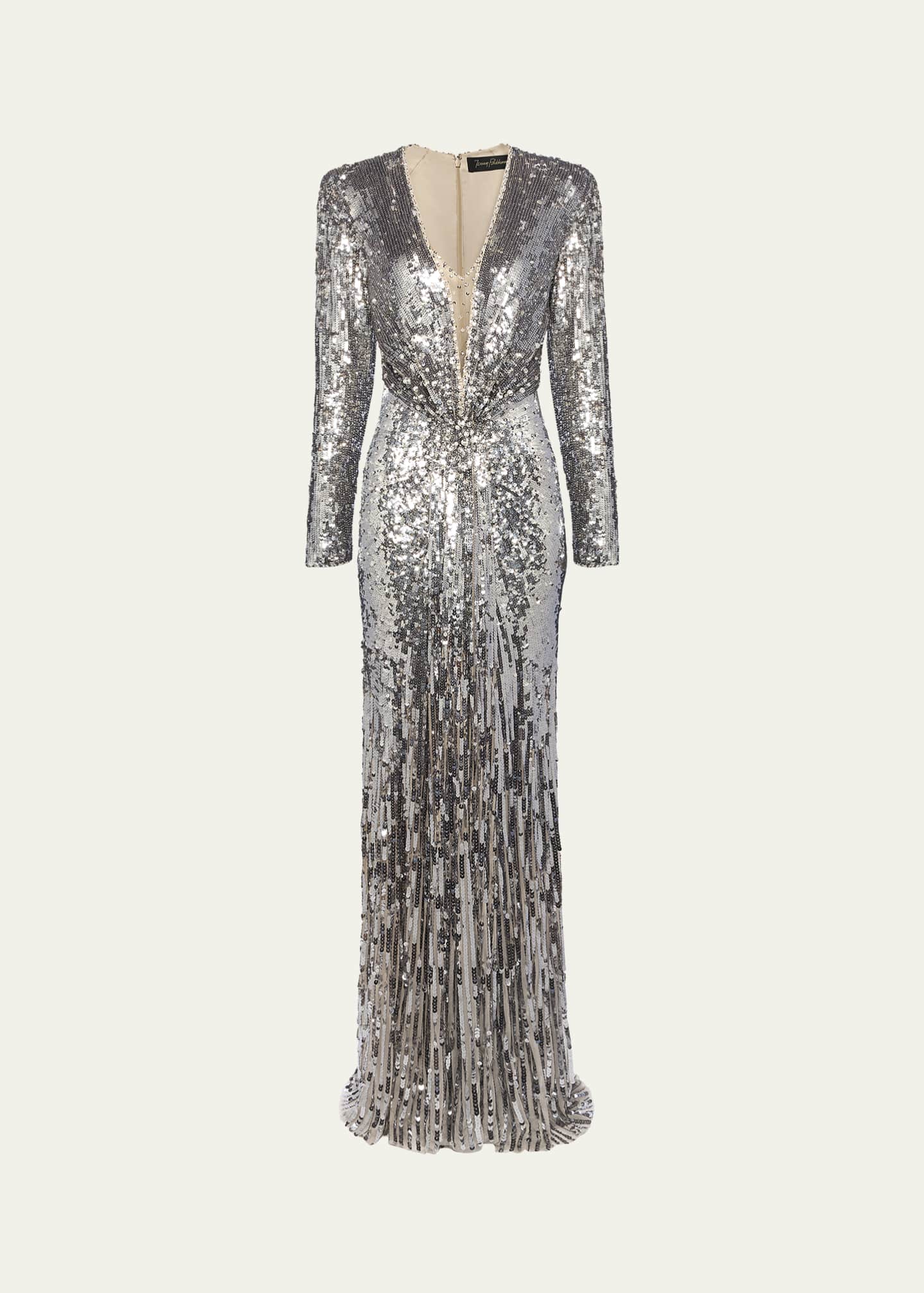 Jenny Packham Narcissus V-Neck Sequined Gown Image 1 of 4