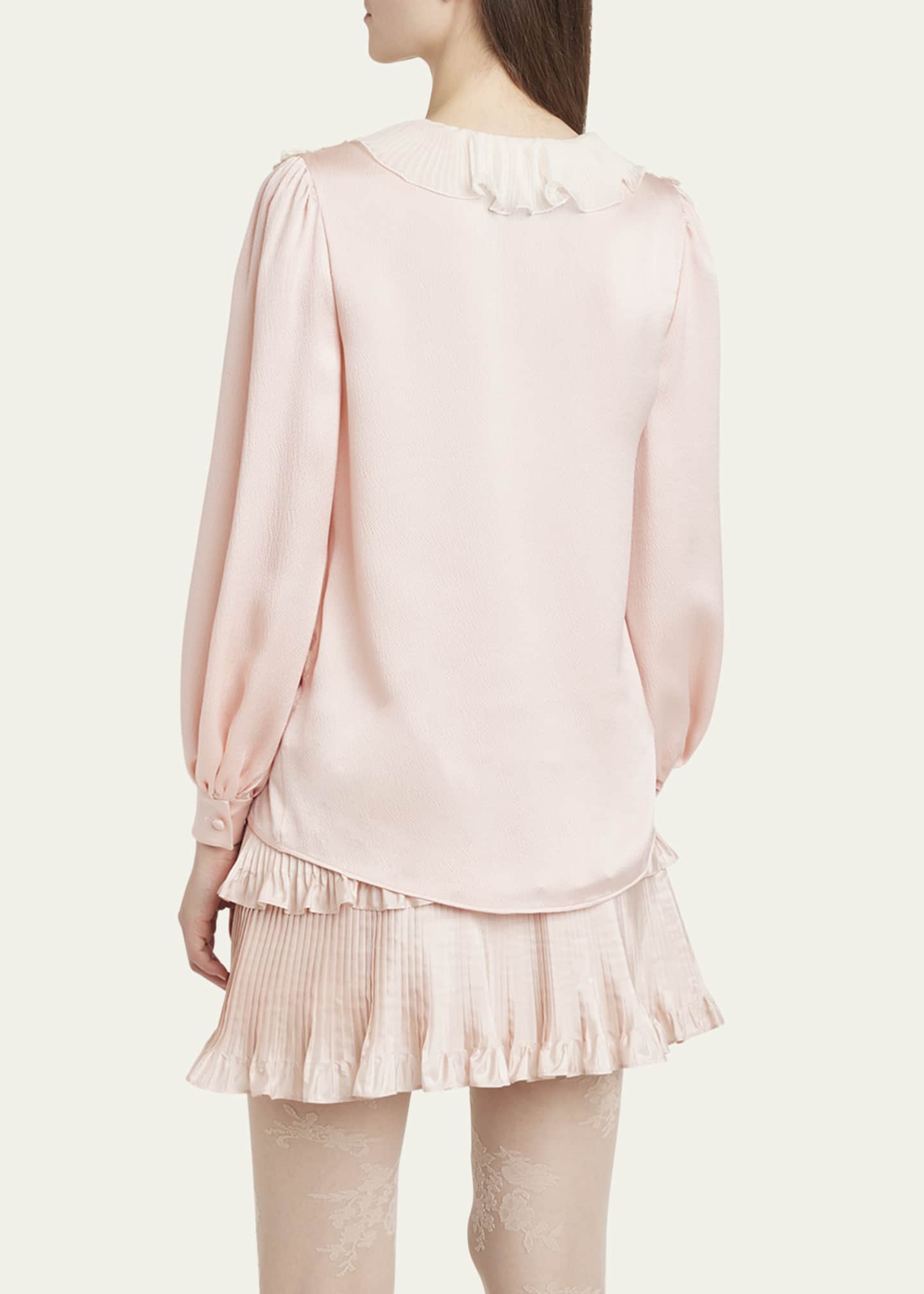 Valentino Garavani Ruffle V-Neck Lace Trim Silk Shirt Image 3 of 5