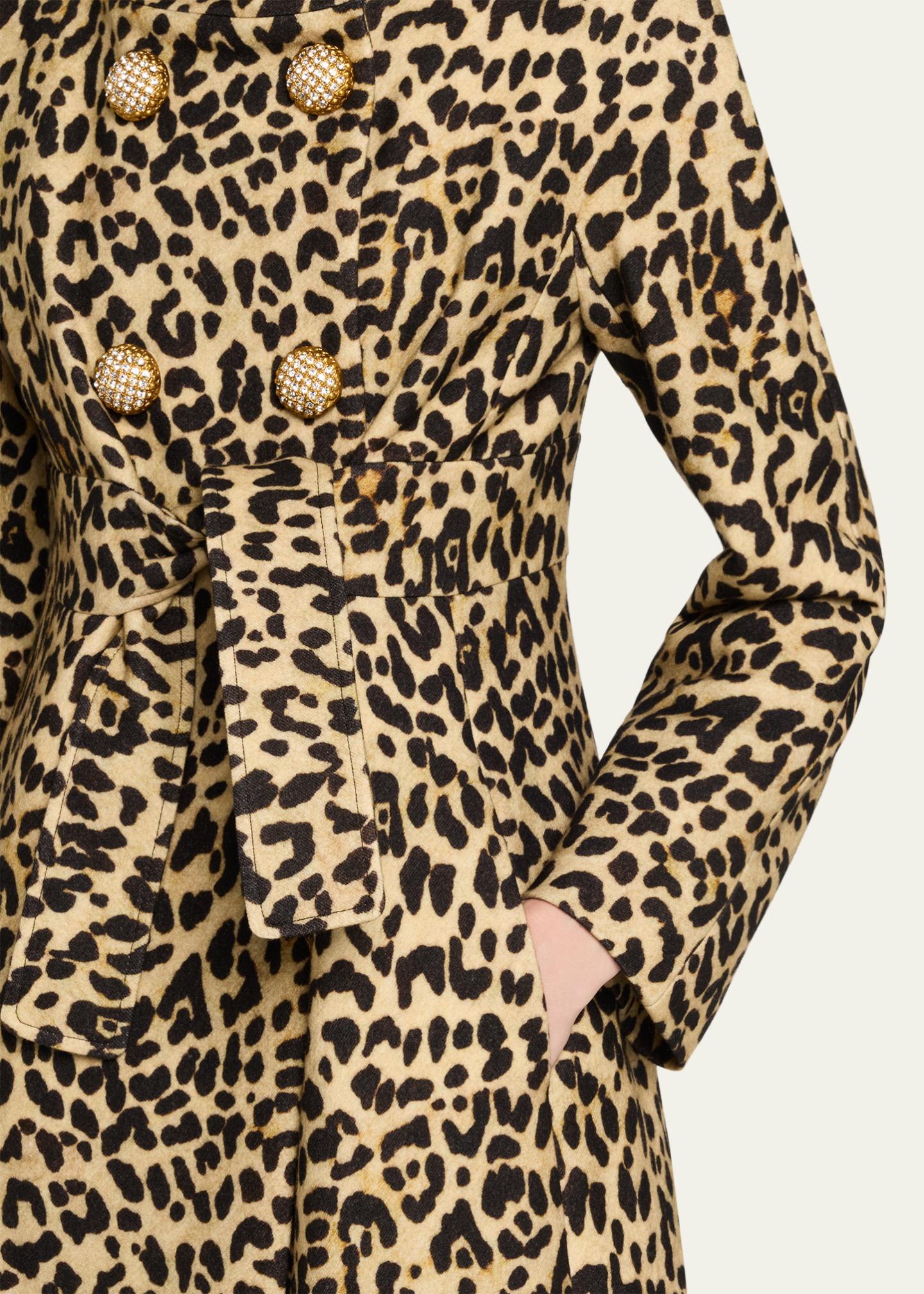 Valentino Garavani Leopard-Print Wool Double-Breasted Long Coat