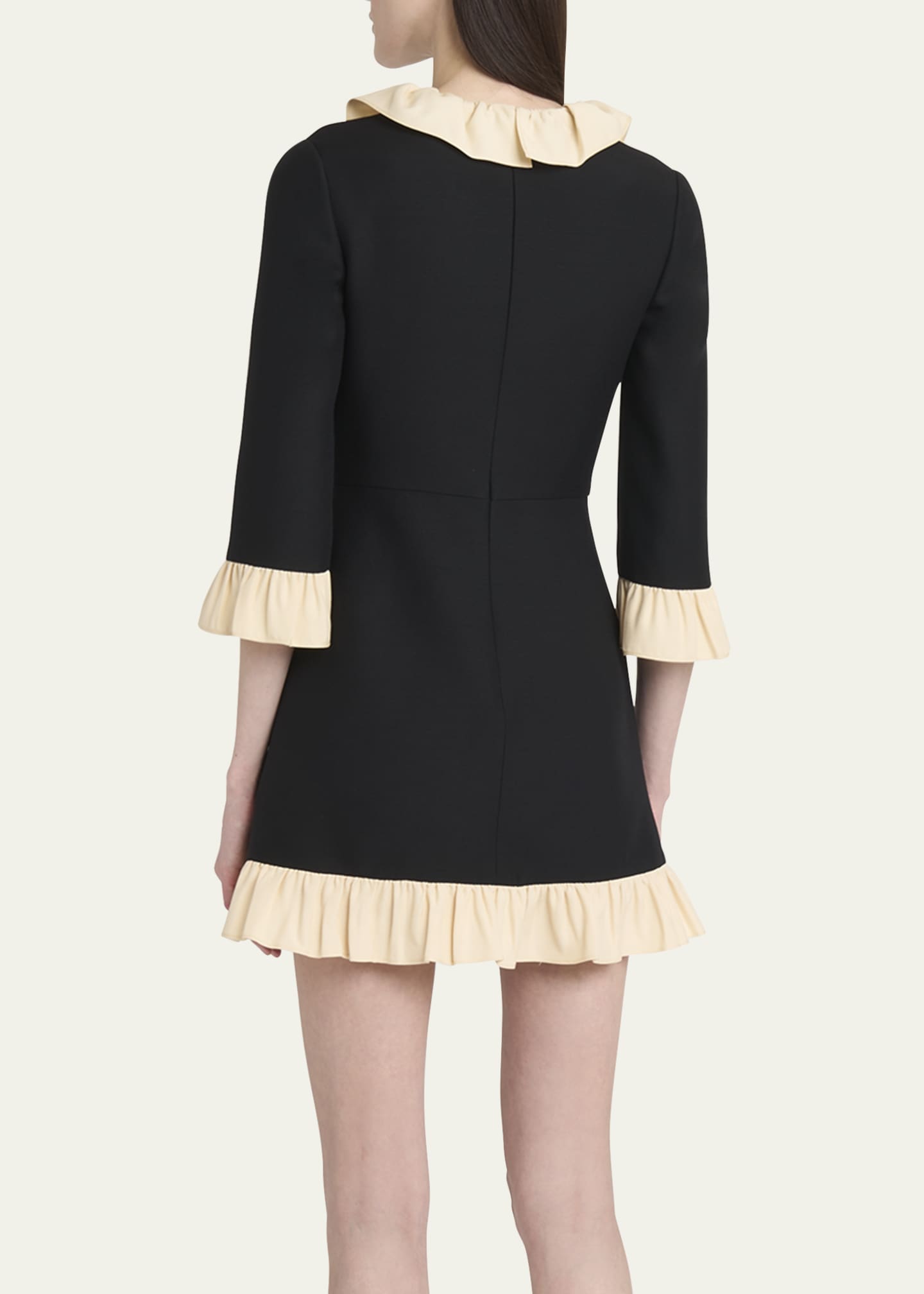 Valentino Garavani Ruffle V-Neck 3/4-Sleeve Mini Dress Image 3 of 5