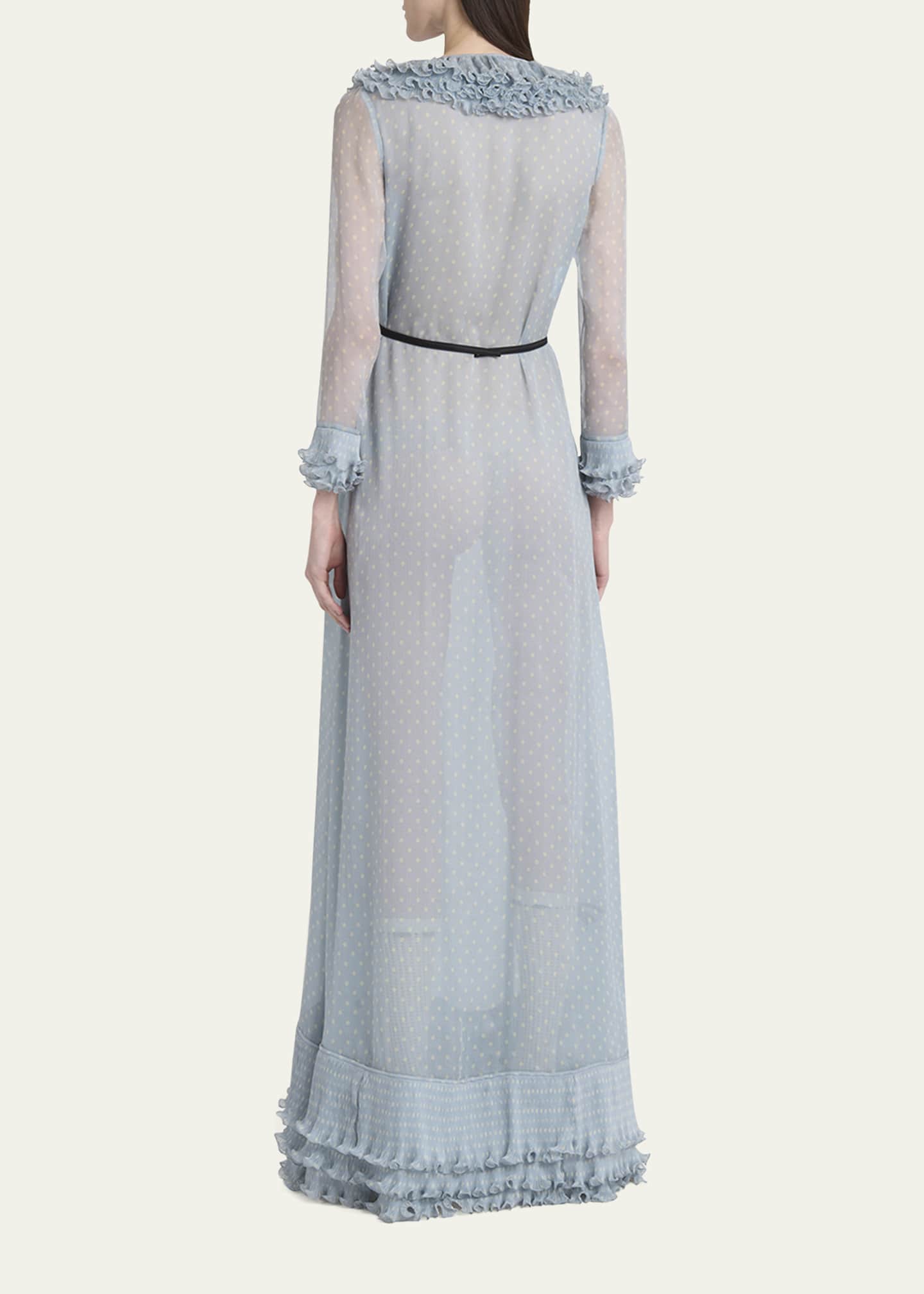 Valentino Garavani Polka Dot Layered Ruffle Sheer Gown with Ribbon Image 3 of 5