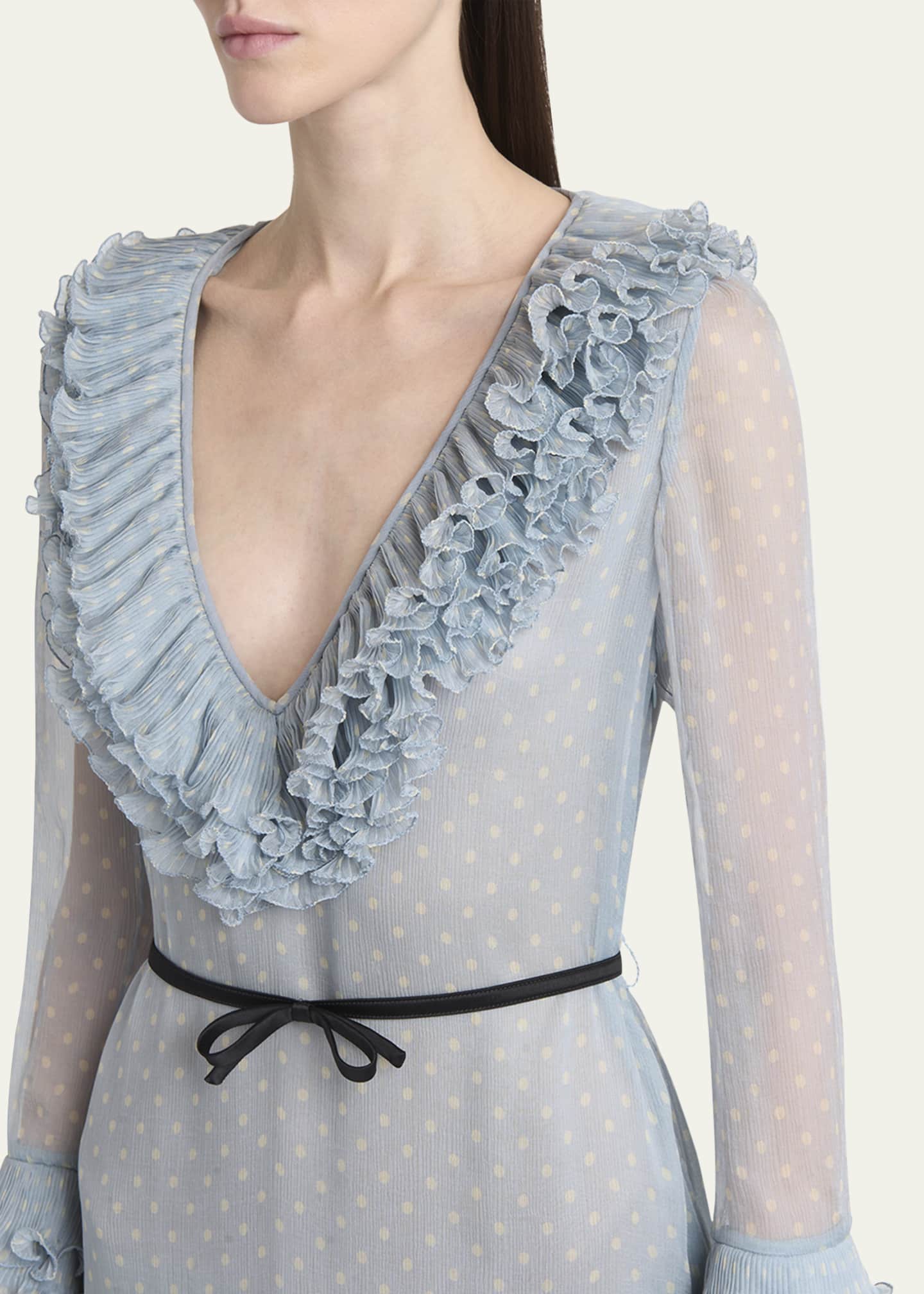 Valentino Garavani Polka Dot Layered Ruffle Sheer Gown with Ribbon Image 5 of 5