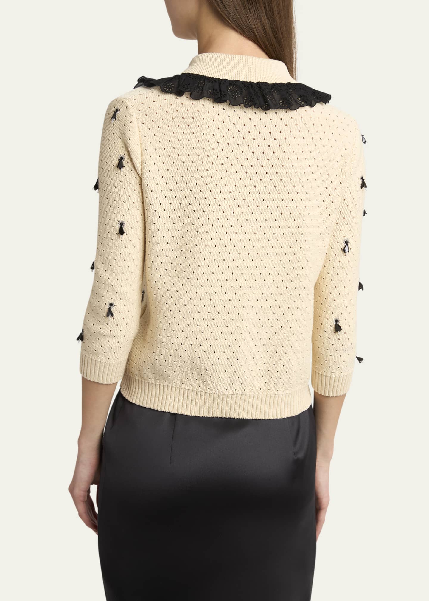 Valentino Garavani Pointelle Micro Tassel Ruffled Cardigan Image 3 of 5