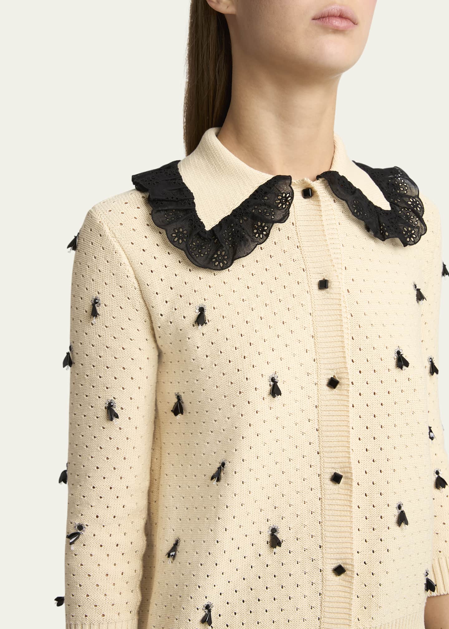 Valentino Garavani Pointelle Micro Tassel Ruffled Cardigan Image 5 of 5