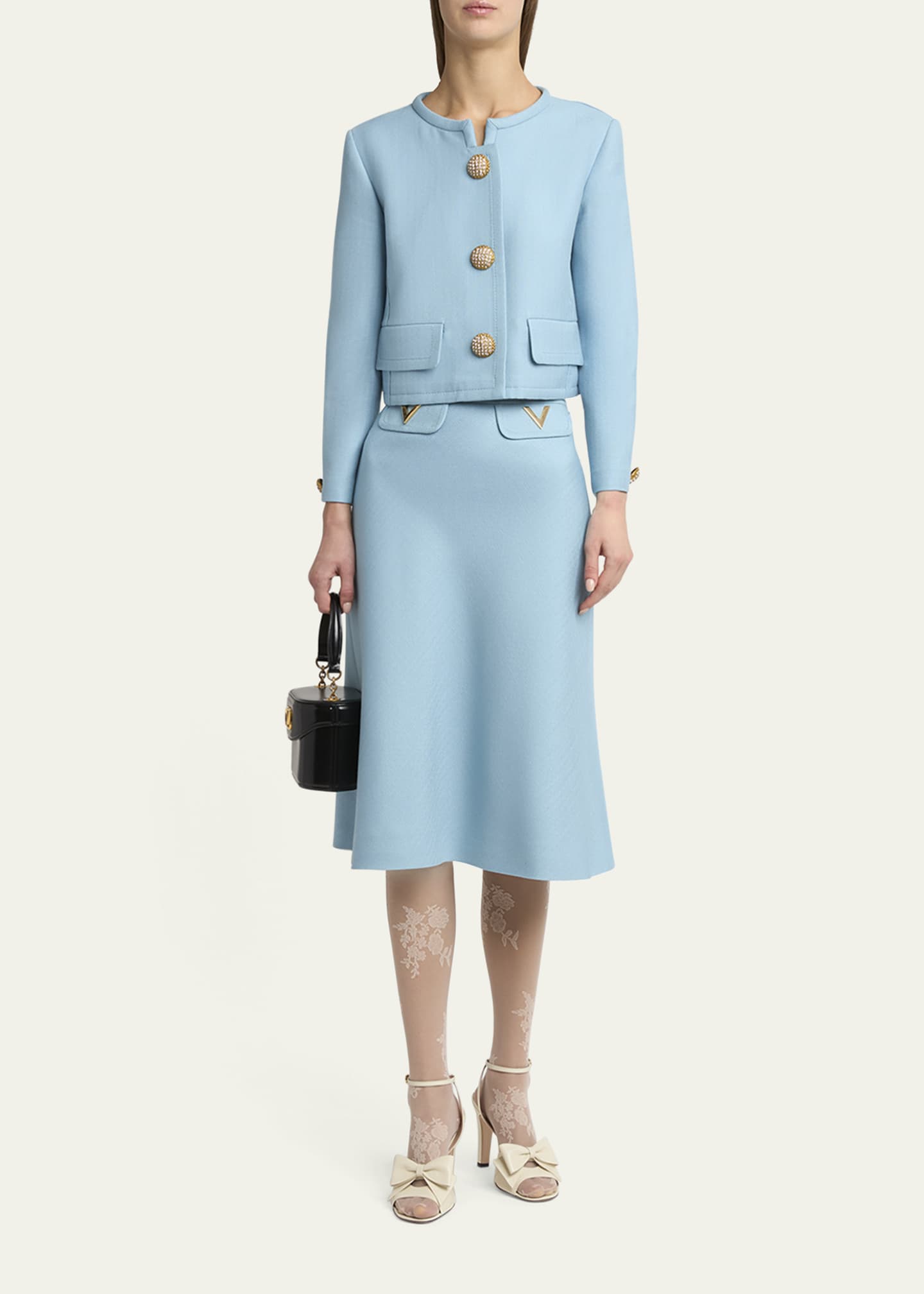Valentino Garavani V Logo Solid Viscose Skirt - Bergdorf Goodman