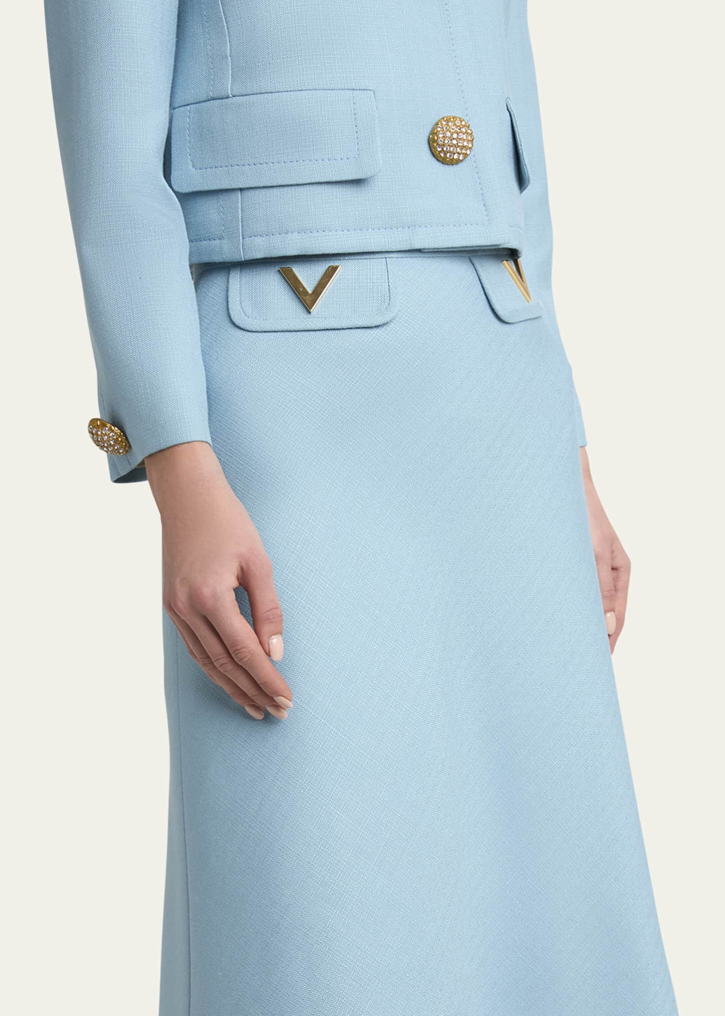 Valentino Garavani V Logo Solid Viscose Skirt - Bergdorf Goodman
