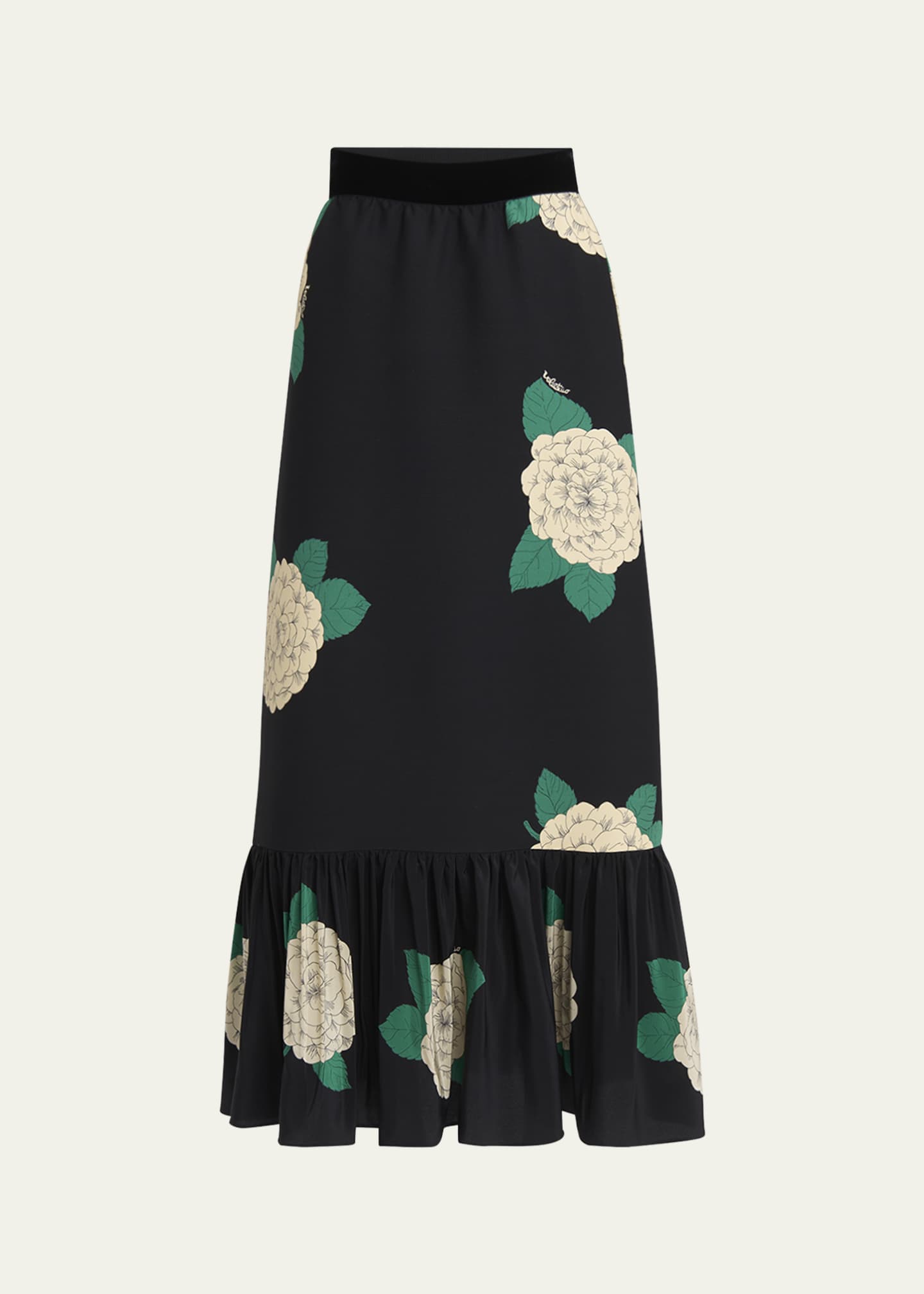 Valentino Garavani Ortensia-Print Crepe Ruffle Ankle Skirt Image 1 of 4