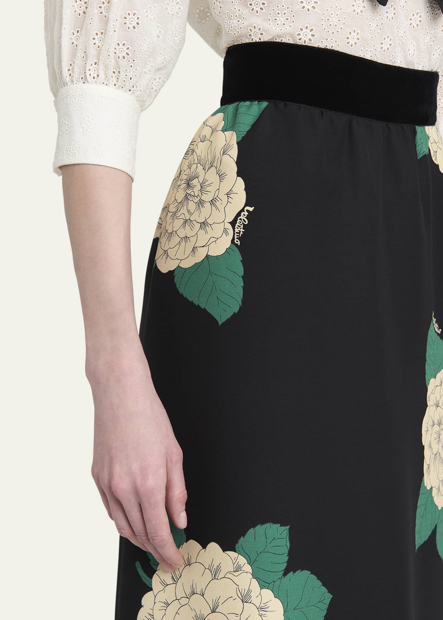 Valentino Garavani Ortensia-Print Crepe Ruffle Ankle Skirt Image 4 of 4