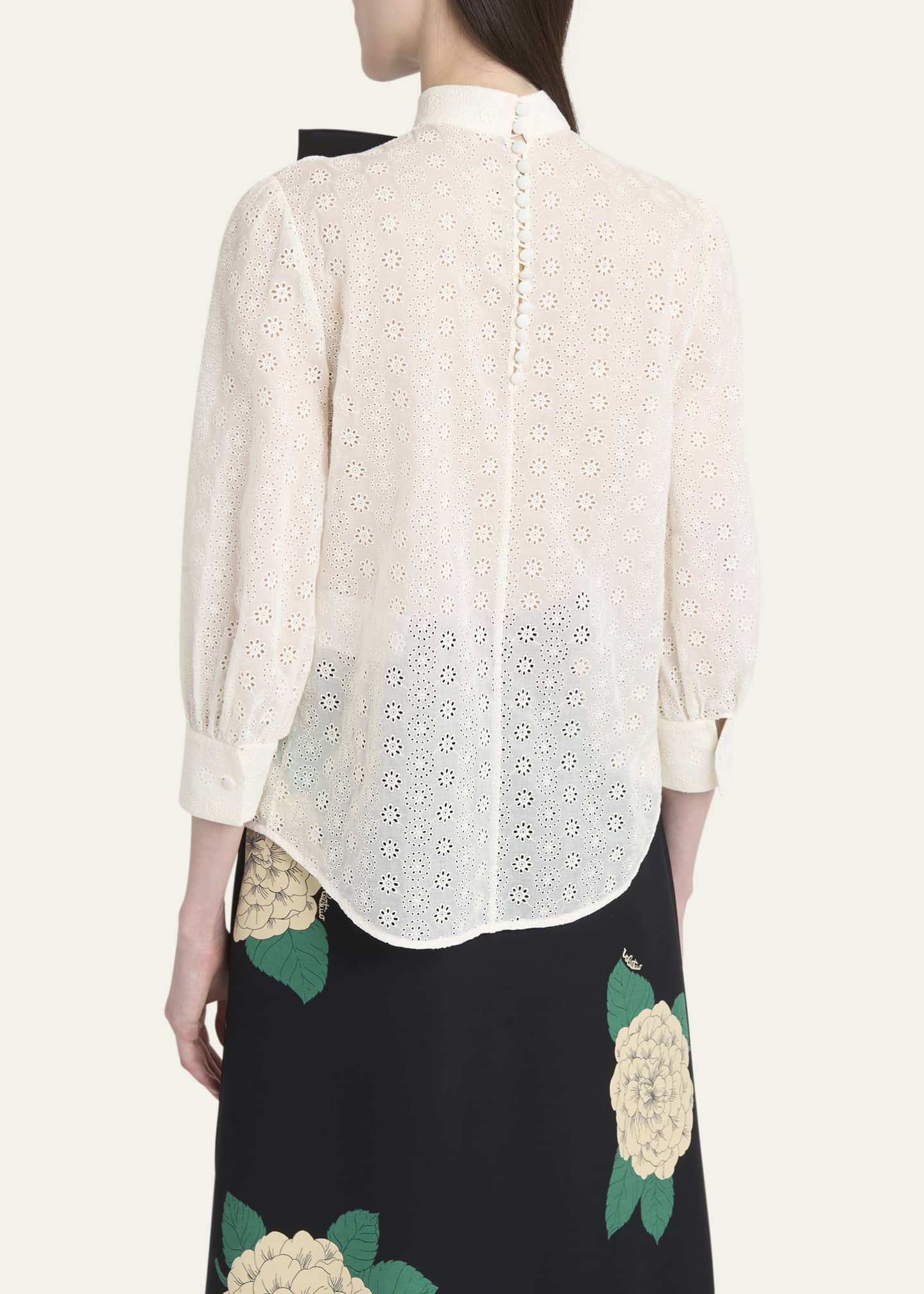 Valentino Garavani Bow Eyelet Mock-Neck Top Image 2 of 4