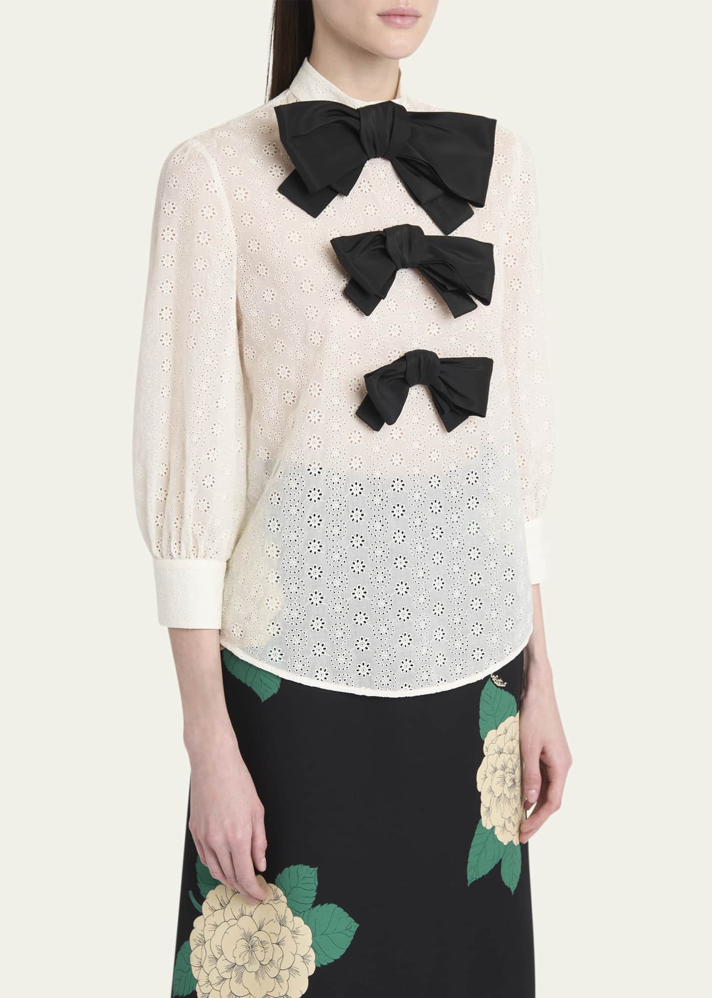 Valentino Garavani Bow Eyelet Mock-Neck Top Image 3 of 4