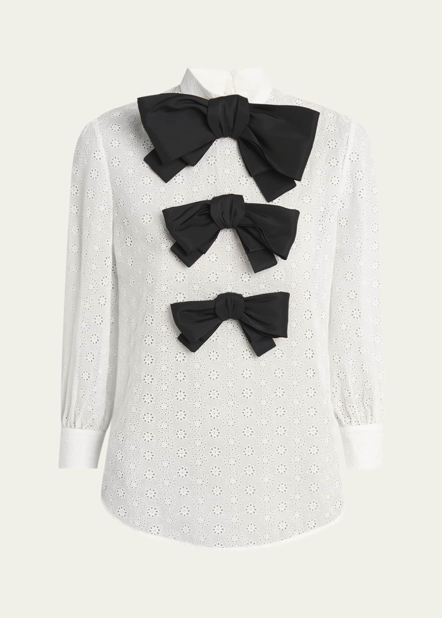 Valentino Garavani Bow Eyelet Mock-Neck Top Image 1 of 4