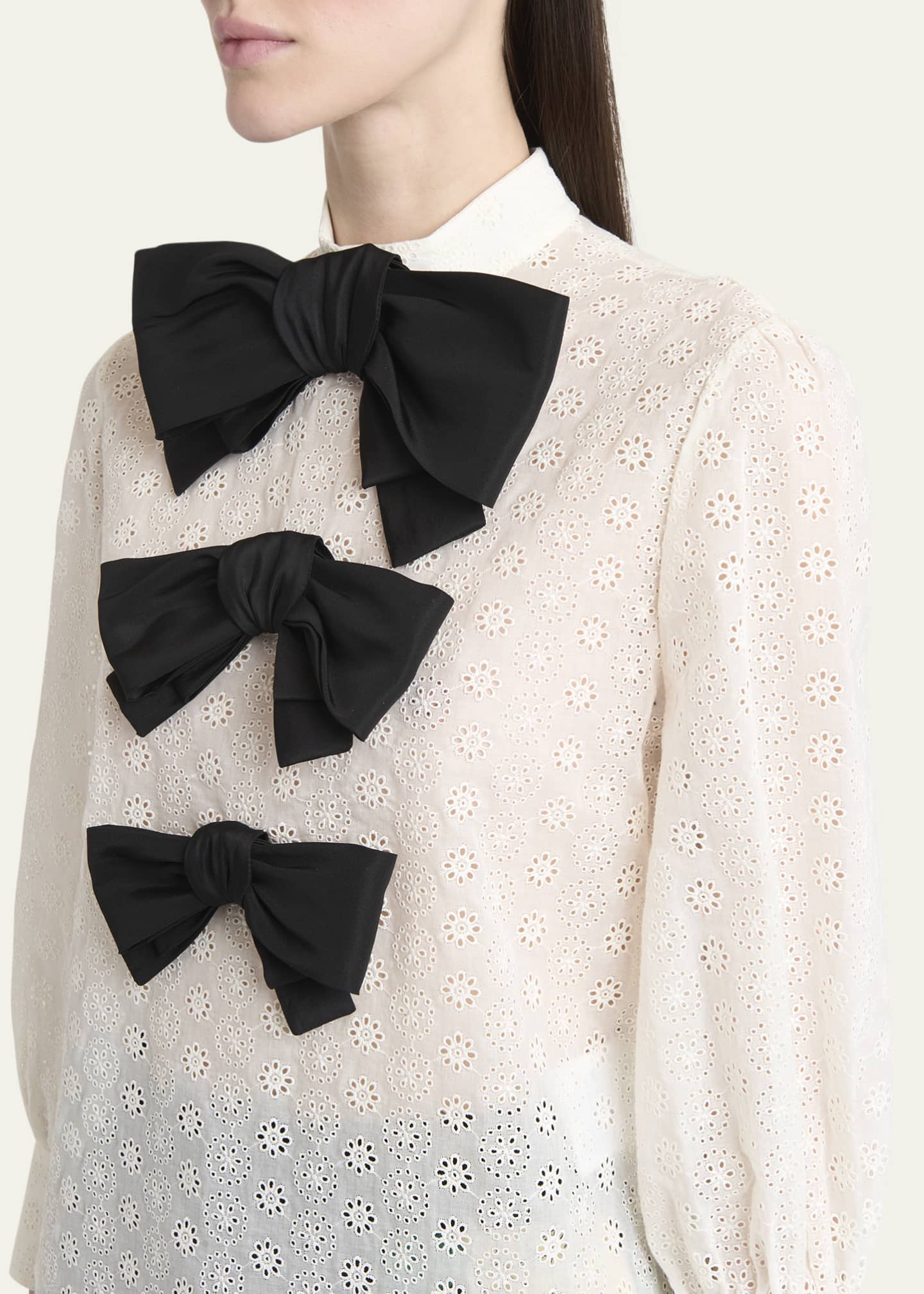 Valentino Garavani Bow Eyelet Mock-Neck Top Image 4 of 4