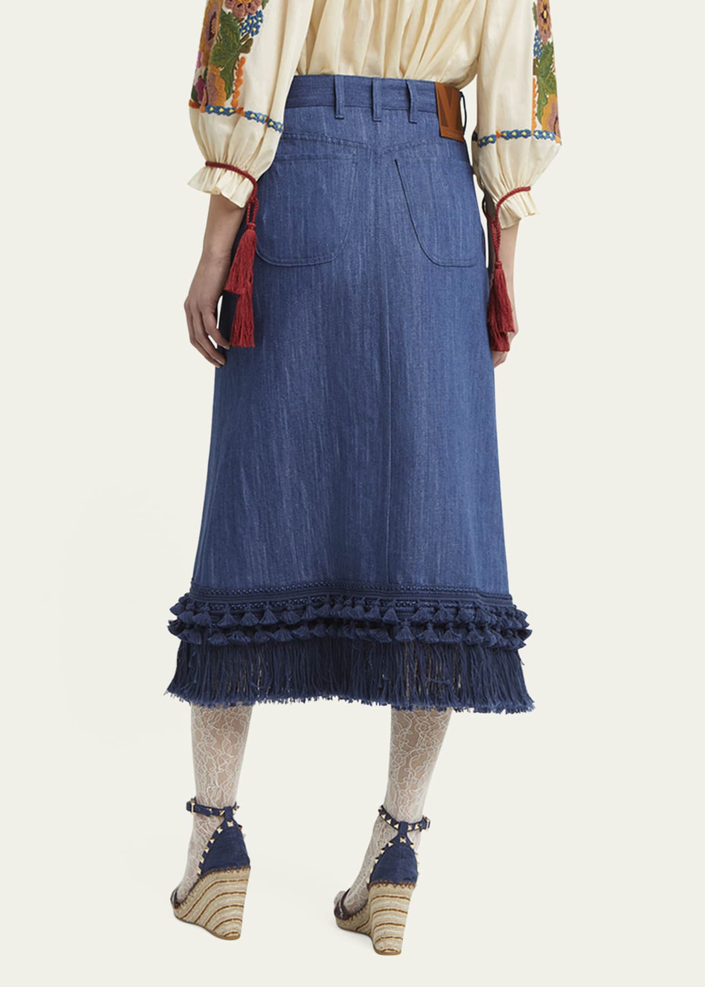 Valentino Garavani Tassel Button-Fly Denim Skirt Image 3 of 5