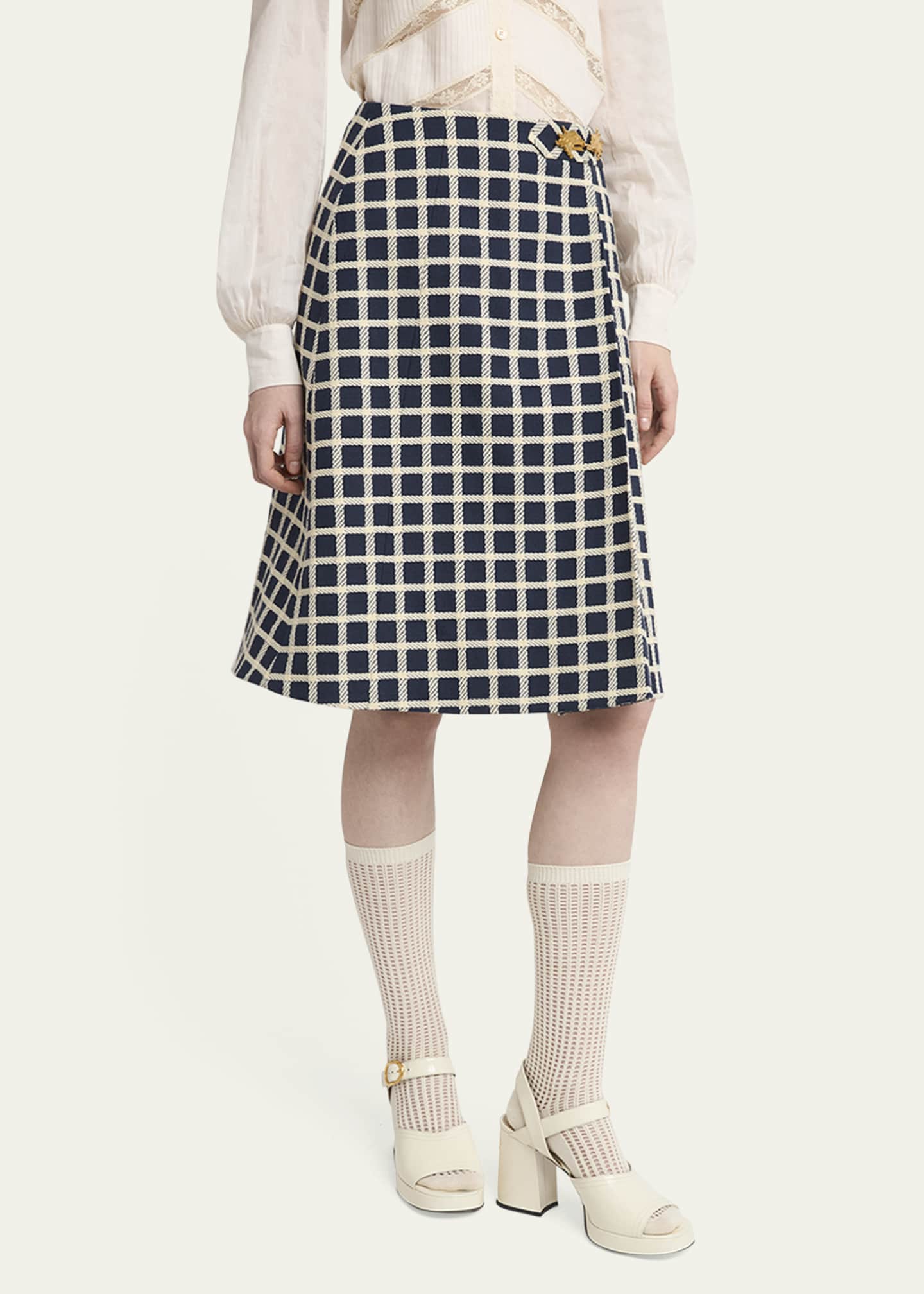 Valentino Garavani Window Check Wool-Blend Skirt Image 4 of 5