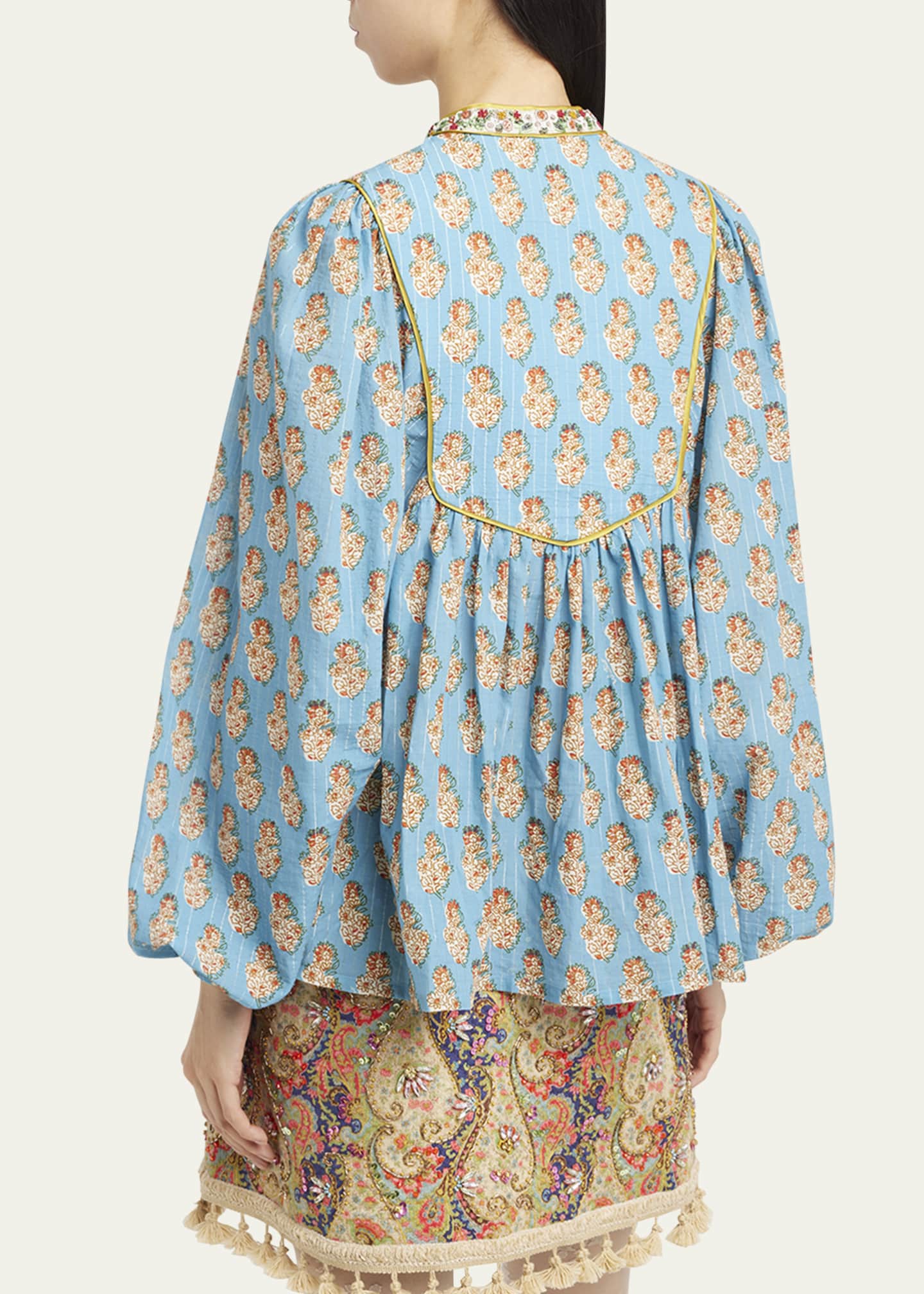 Valentino Garavani Beaded Pinstripe Floral-Print Blouse Image 3 of 5