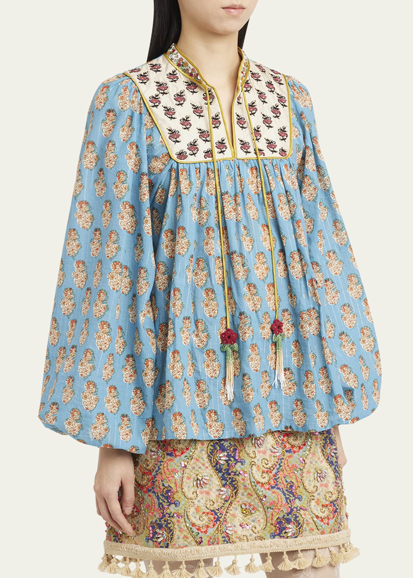 Valentino Garavani Beaded Pinstripe Floral-Print Blouse Image 4 of 5