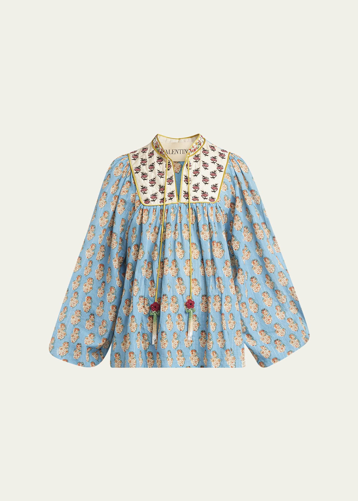 Valentino Garavani Beaded Pinstripe Floral-Print Blouse Image 1 of 5