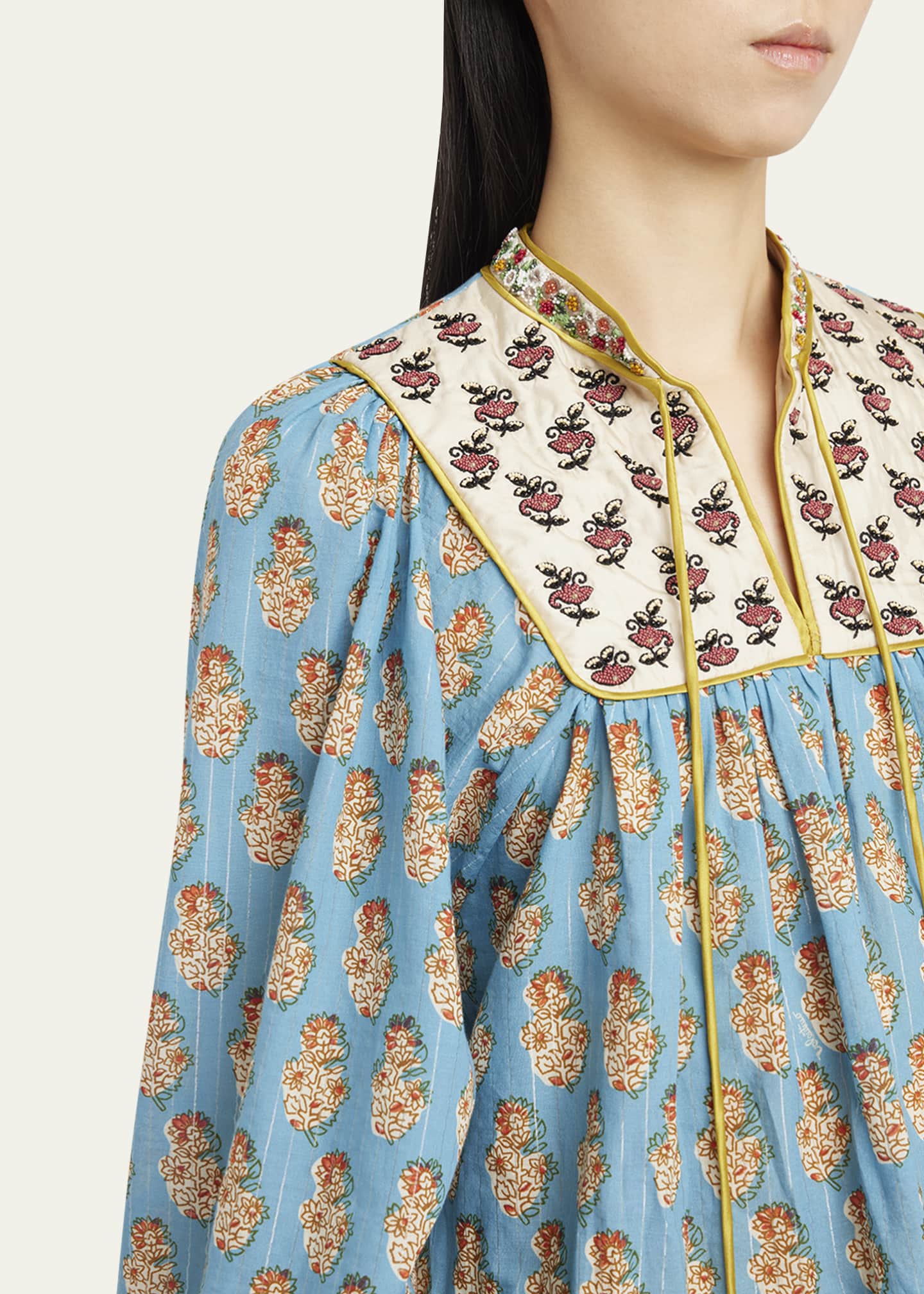 Valentino Garavani Beaded Pinstripe Floral-Print Blouse Image 5 of 5